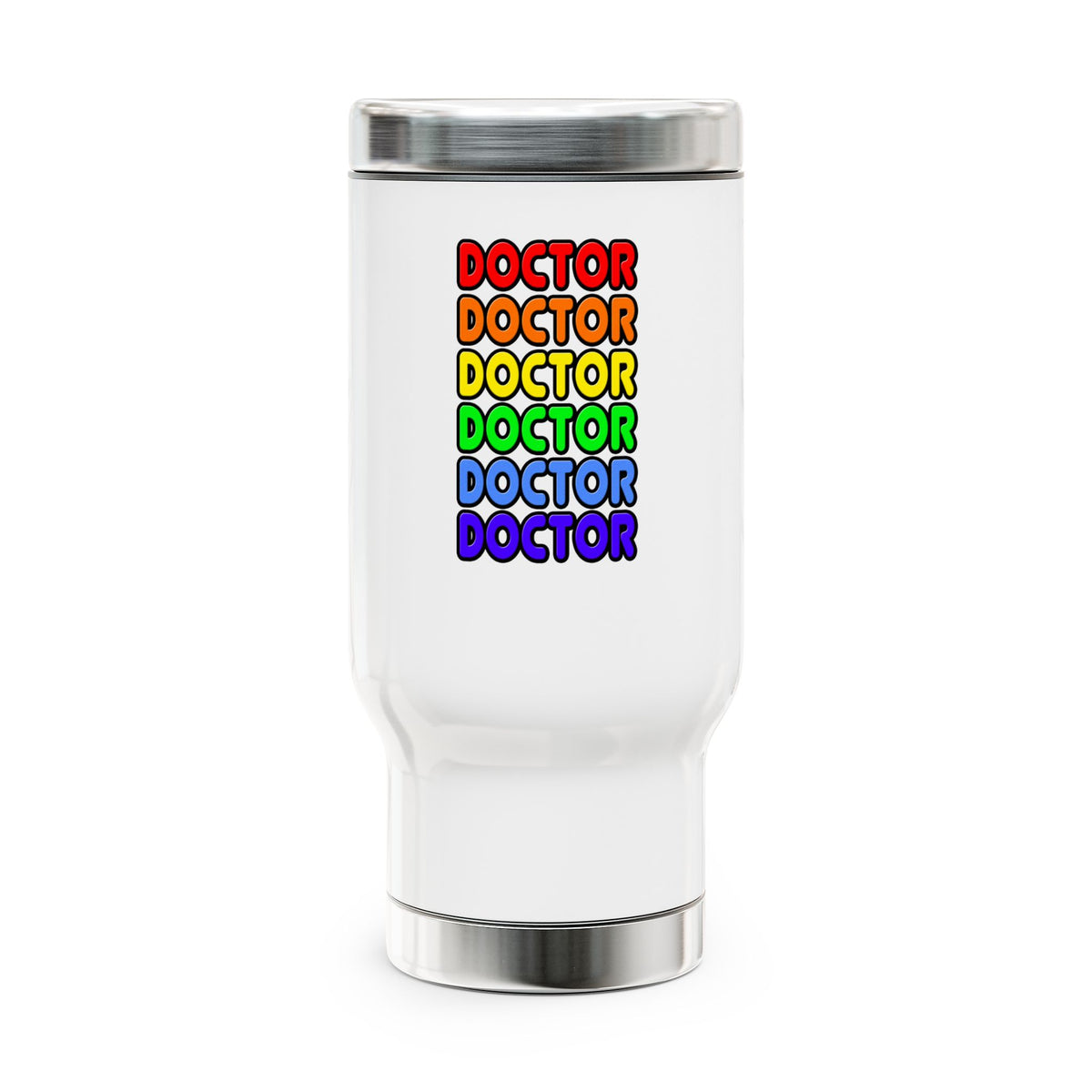 Rainbow Doctor - Stainless Steel Travel Mug with Handle, 14oz