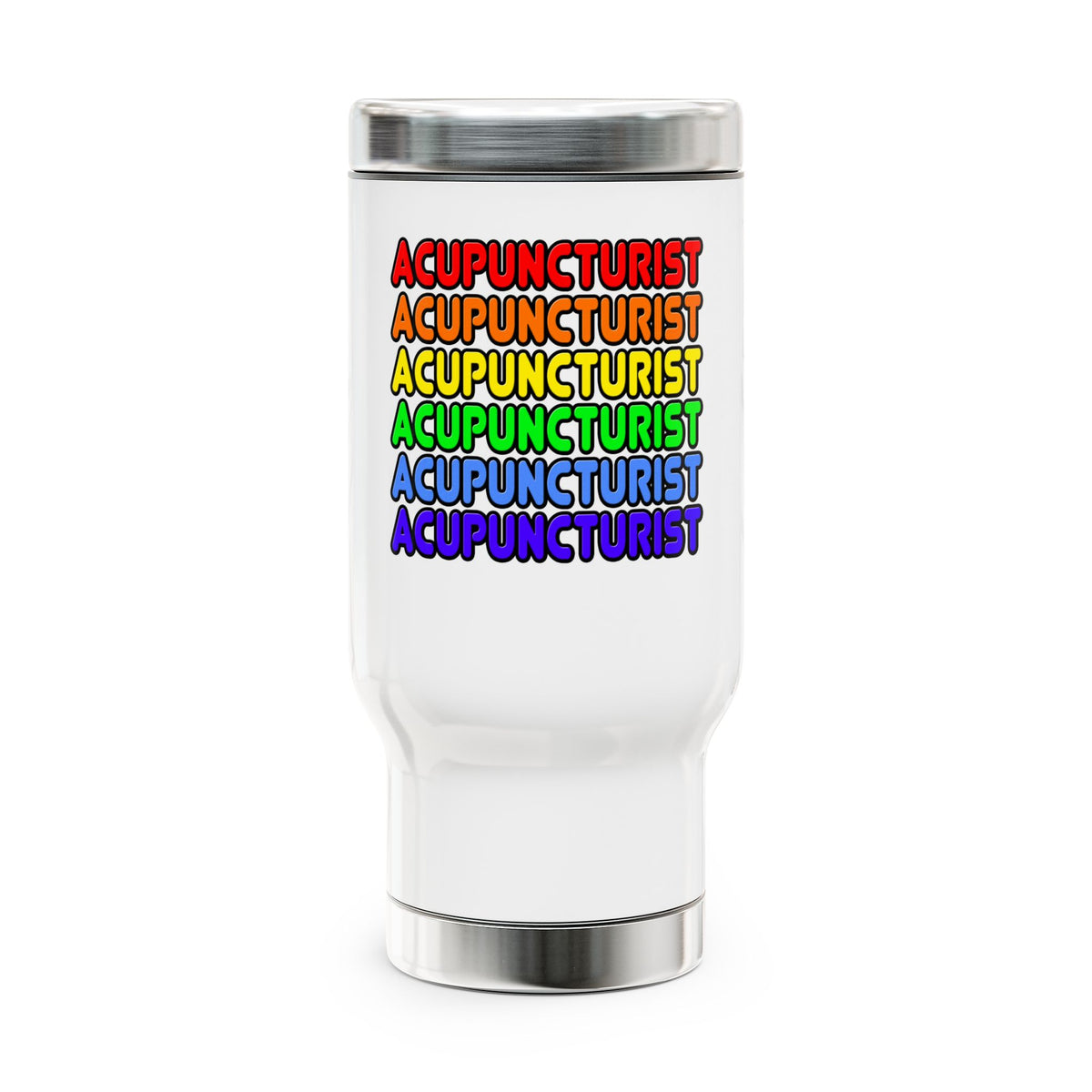 Rainbow Acupuncturist - Stainless Steel Travel Mug with Handle, 14oz