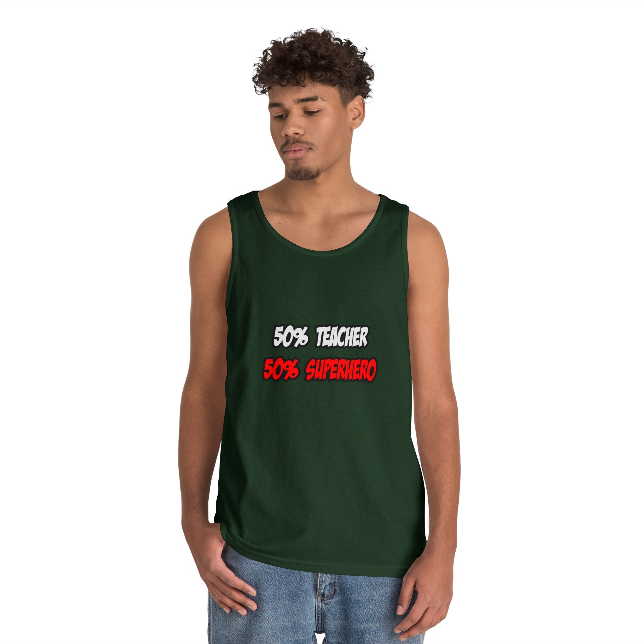 Half Teacher...Half Superhero - Unisex Heavy Cotton Tank Top