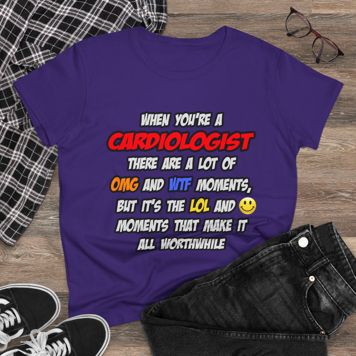 Cardiologist .. OMG WTF LOL - Women's Midweight Cotton Tee