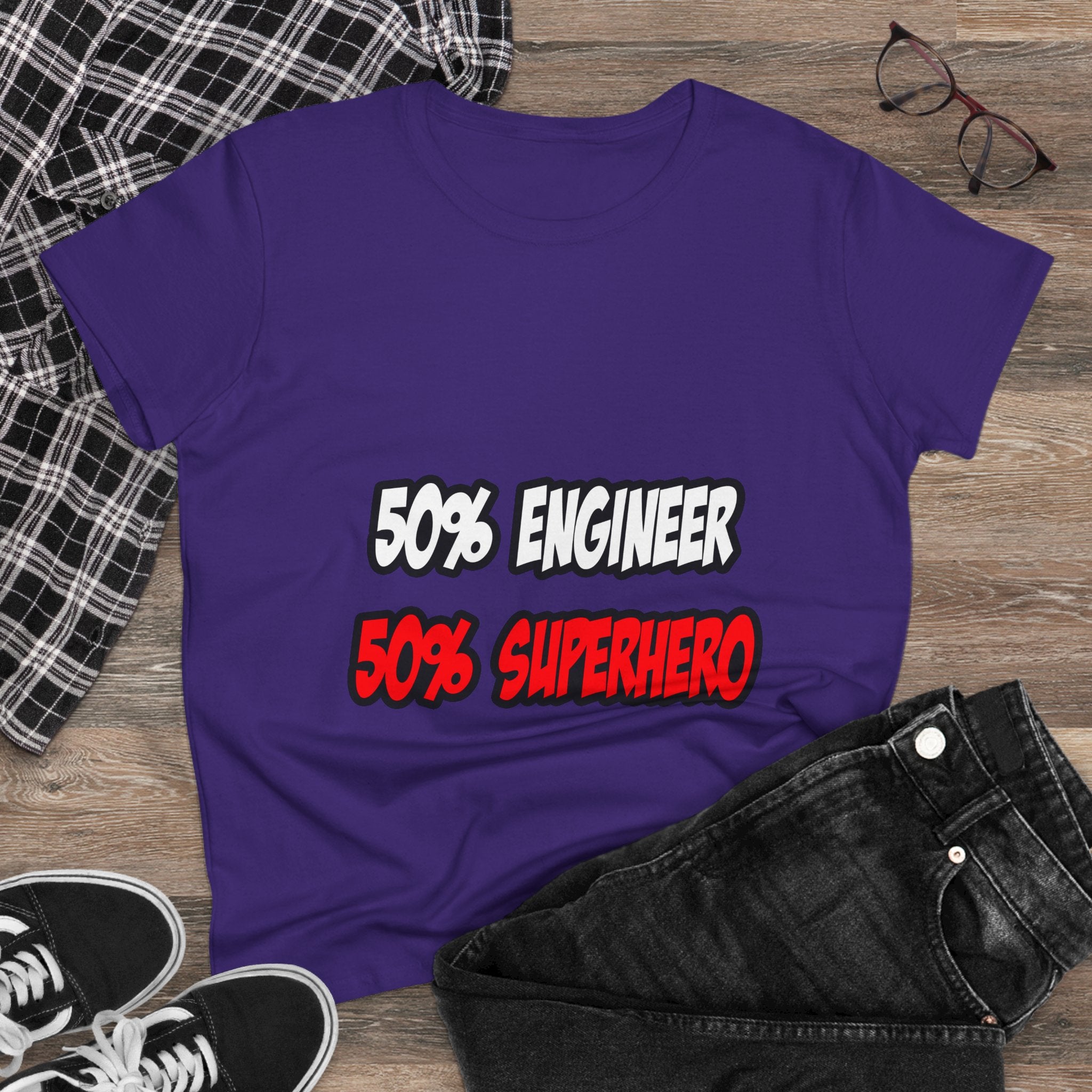 Half Engineer...Half Superhero - Women's Midweight Cotton Tee