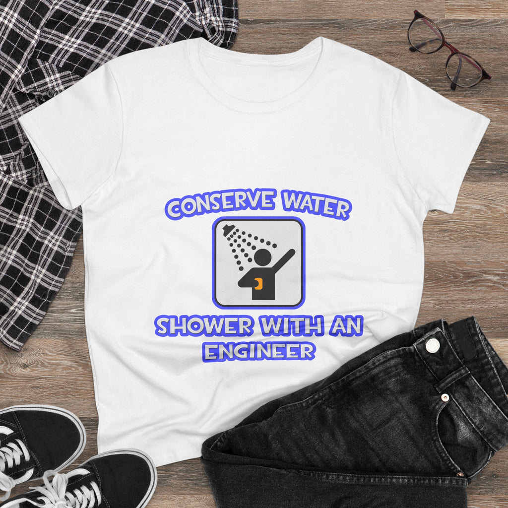 Conserve Water .. Shower With an Engineer - Women's Midweight Cotton Tee