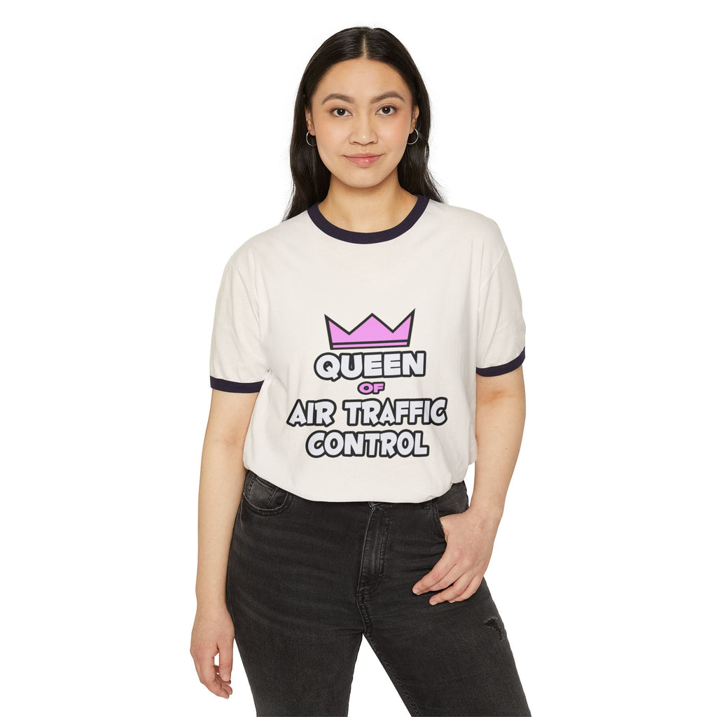 Queen of Air Traffic Control - Unisex Cotton Ringer T-Shirt