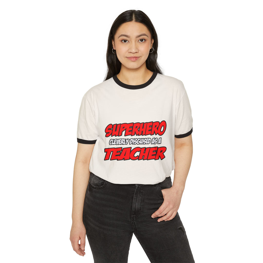 Superhero...Teacher - Unisex Cotton Ringer T-Shirt