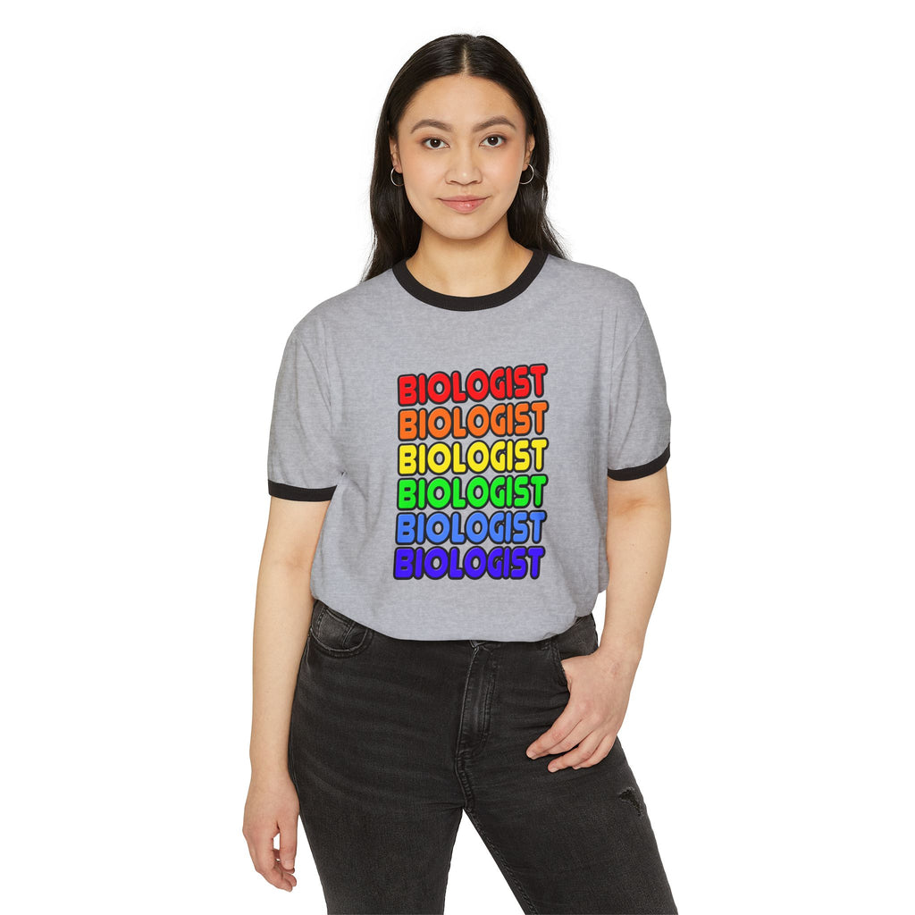 Rainbow Biologist - Unisex Cotton Ringer T-Shirt