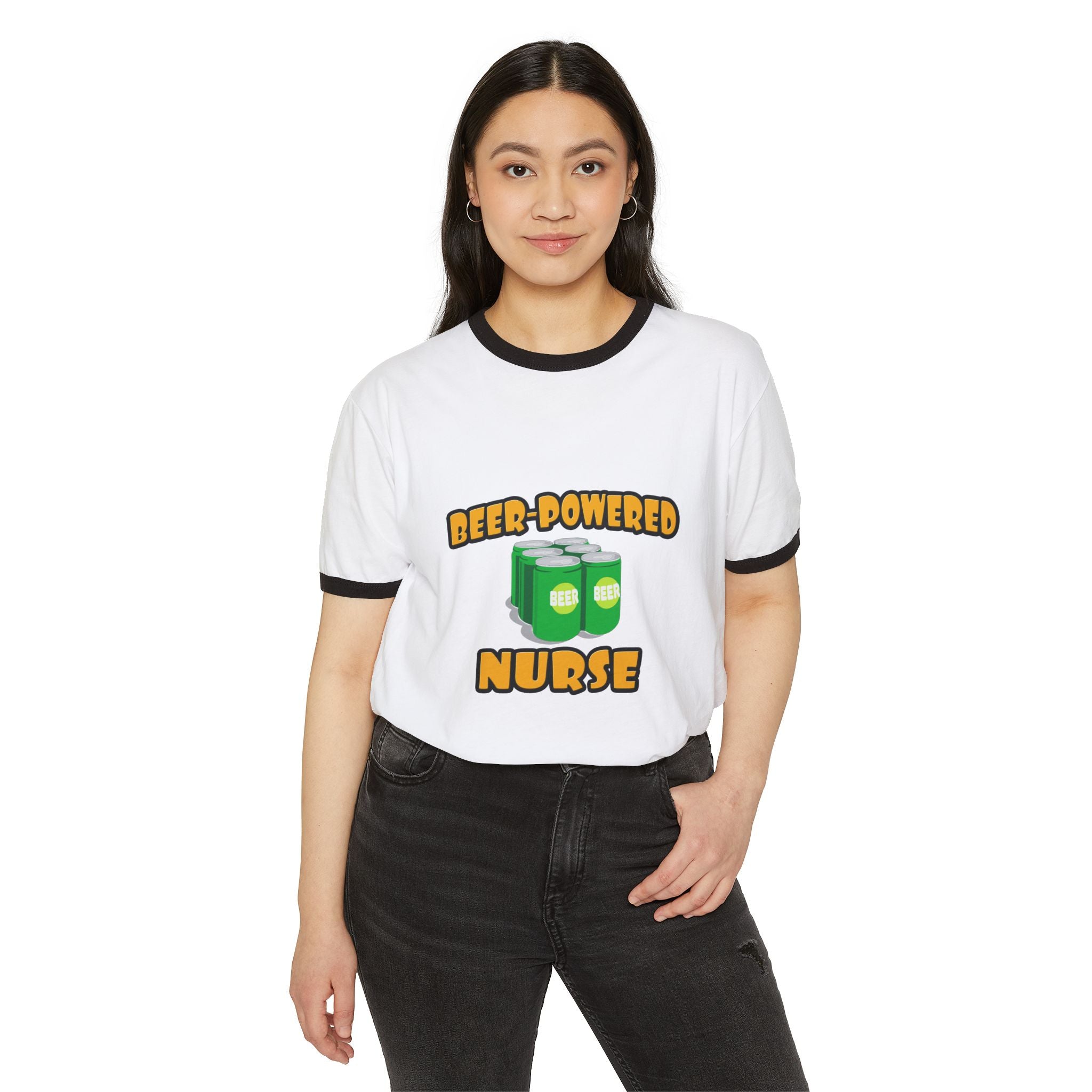Beer Powered Nurse - Unisex Cotton Ringer T-Shirt
