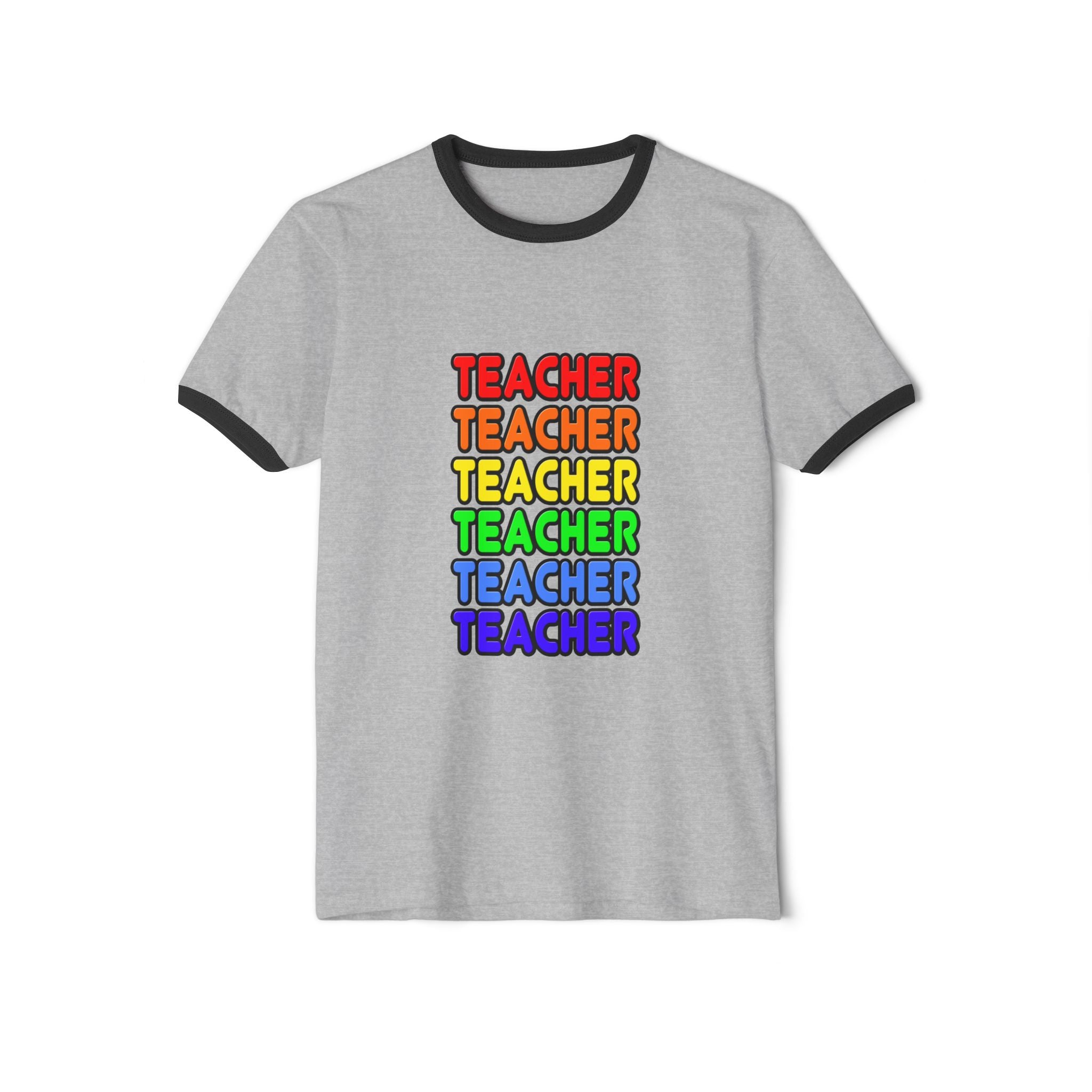 Rainbow Teacher - Unisex Cotton Ringer T-Shirt