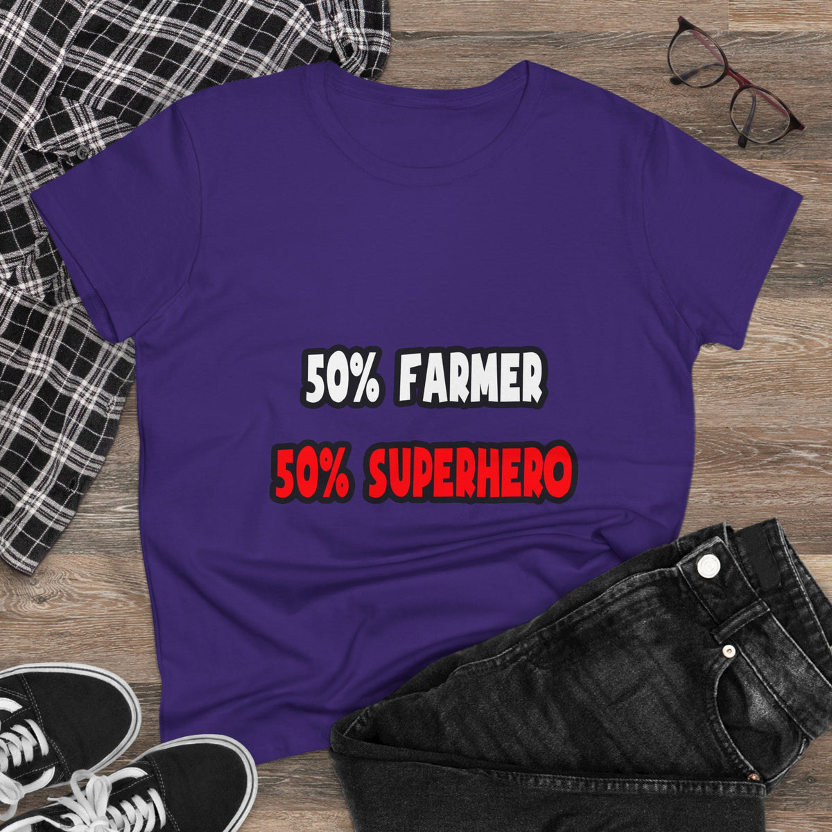 Half Farmer ... Half Superhero - Women's Midweight Cotton Tee