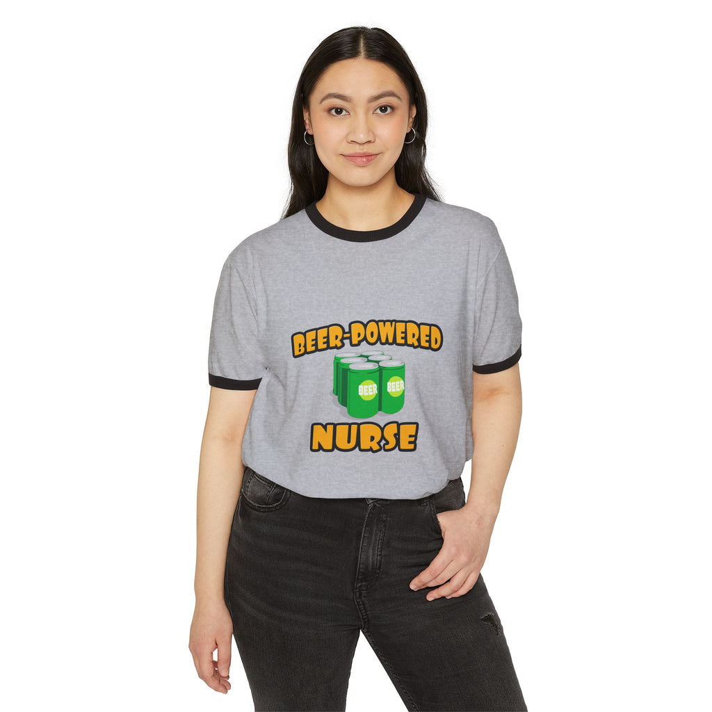 Beer Powered Nurse - Unisex Cotton Ringer T-Shirt