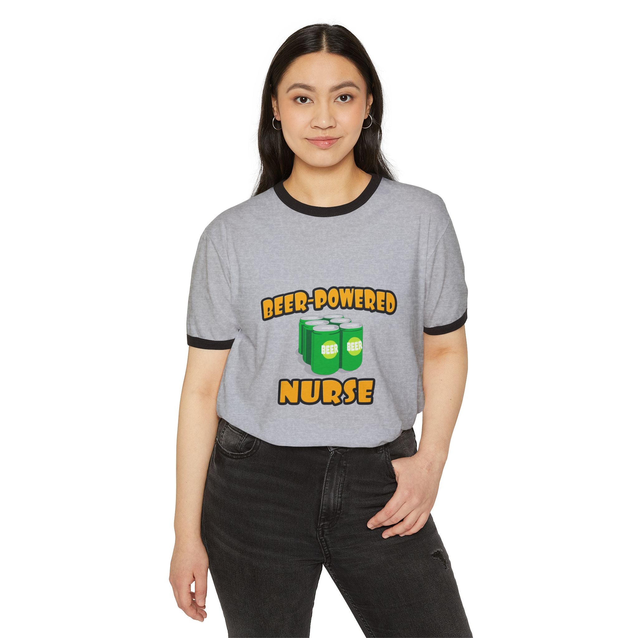 Beer Powered Nurse - Unisex Cotton Ringer T-Shirt