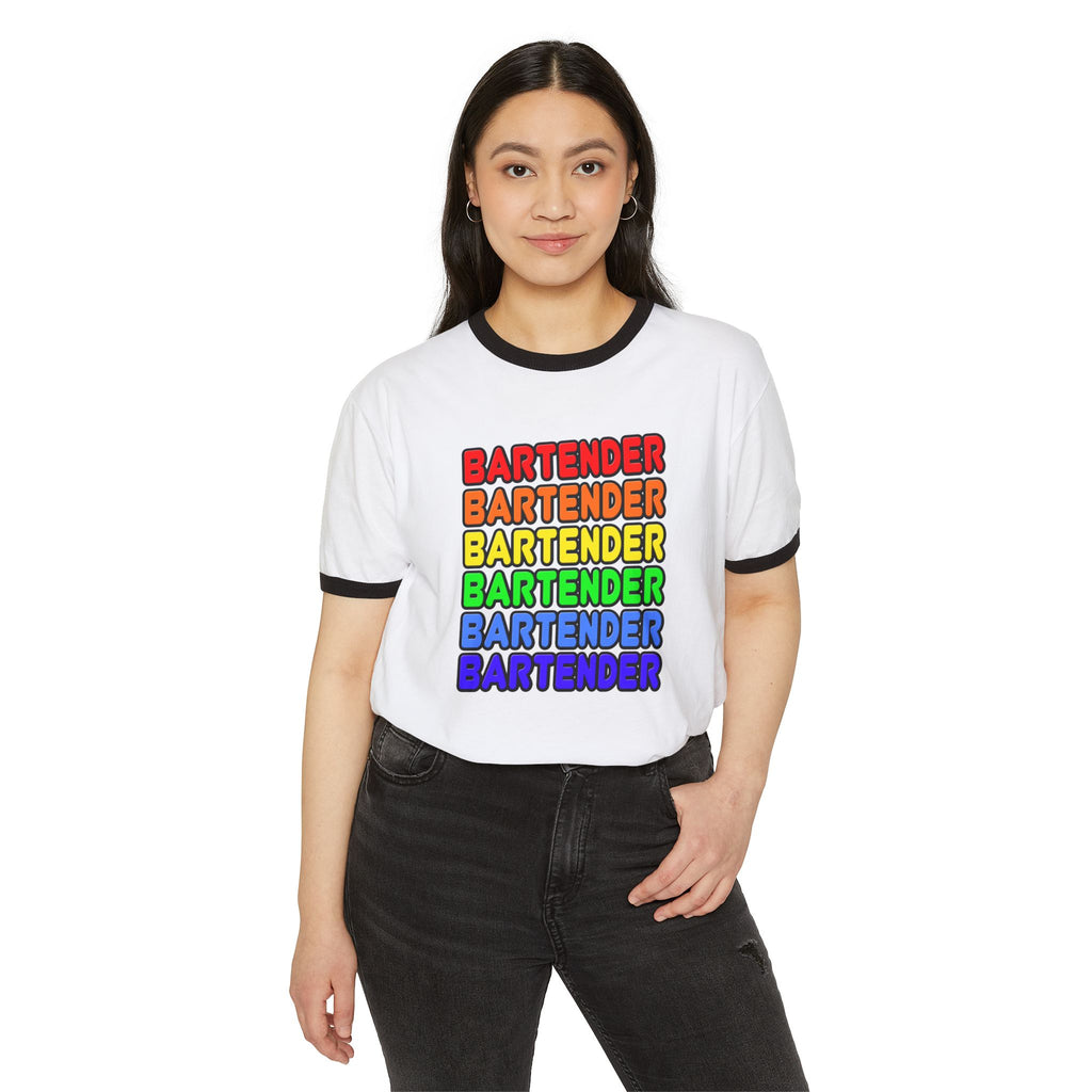 Rainbow Bartender - Unisex Cotton Ringer T-Shirt