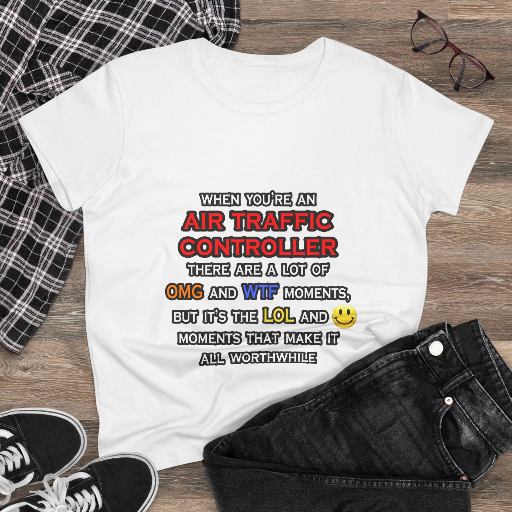 Funny Air Traffic Controller ... OMG WTF LOL - Women's Midweight Cotton Tee