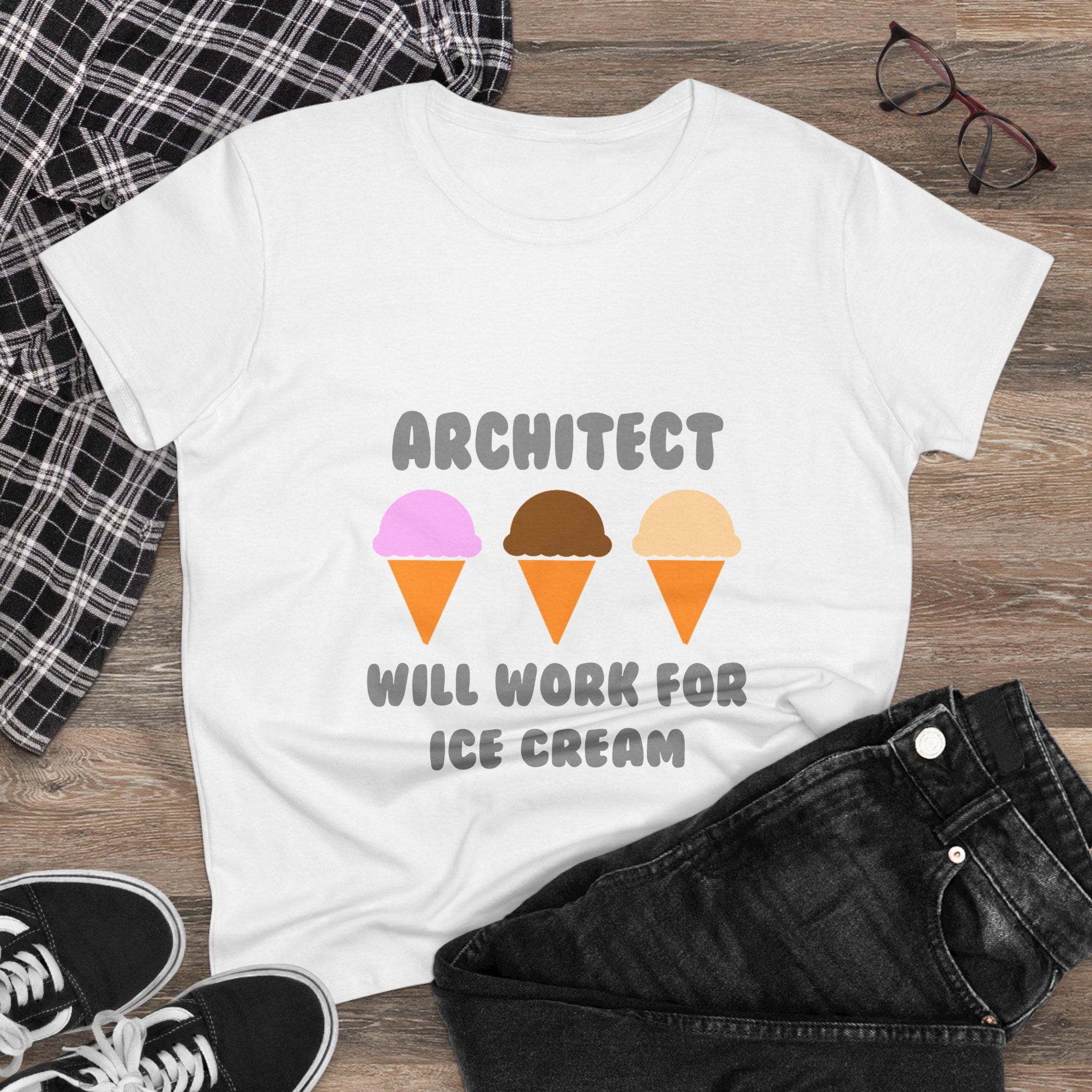 Architect ... Will Work For Ice Cream - Women's Midweight Cotton Tee