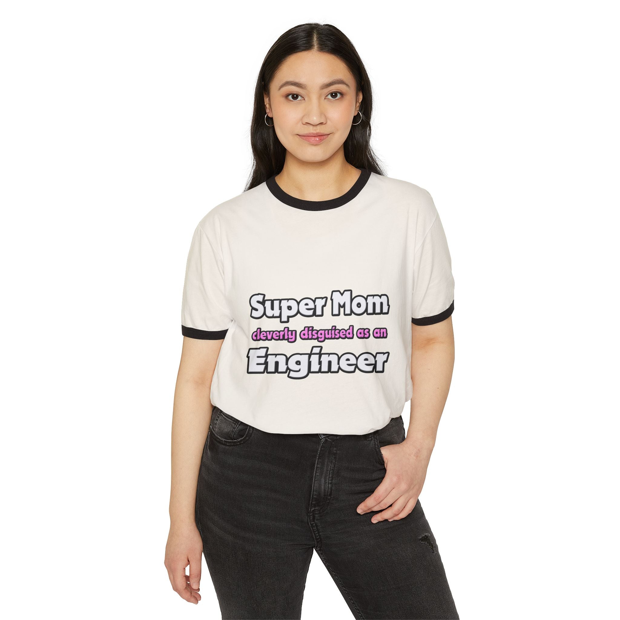 Super Mom ... Engineer - Unisex Cotton Ringer T-Shirt