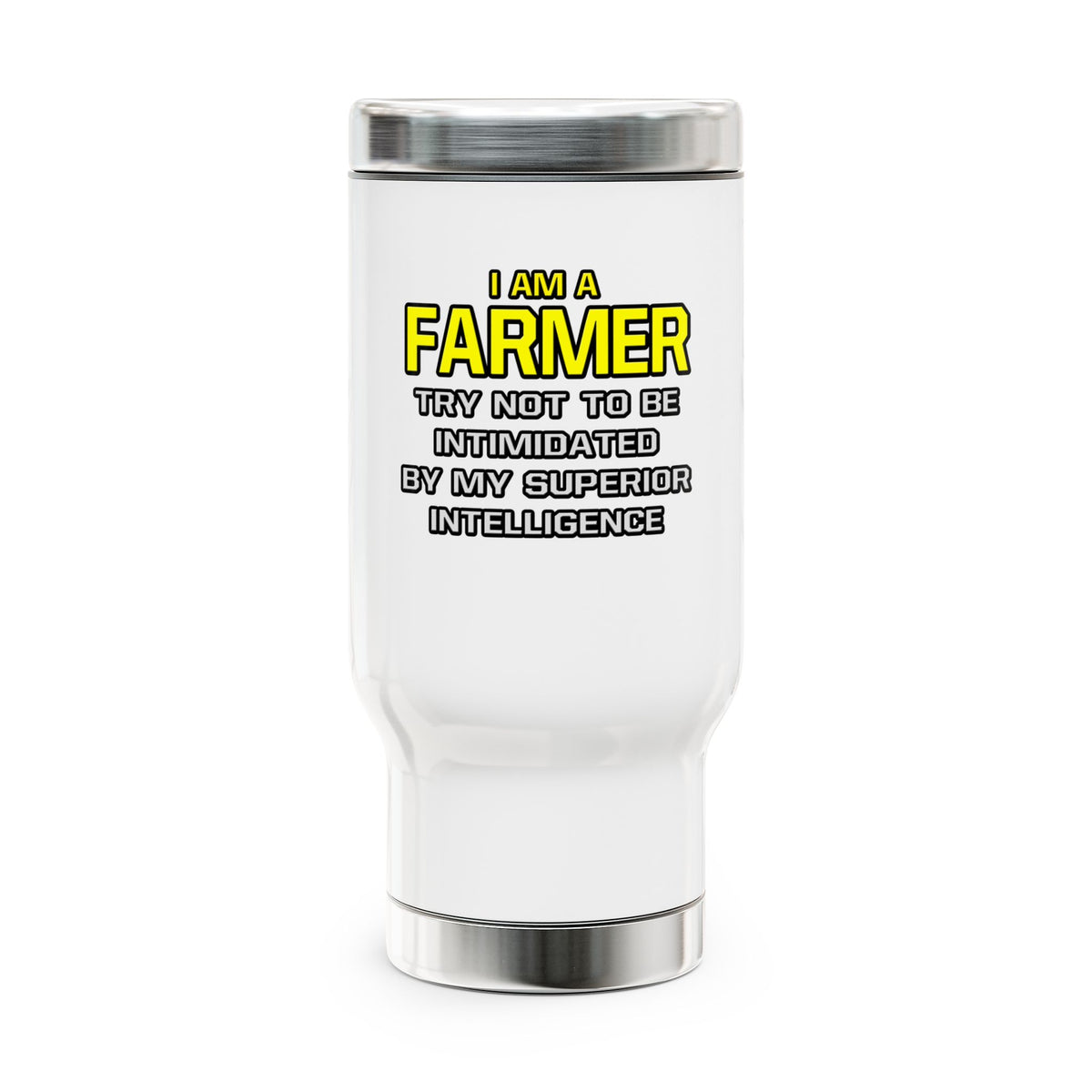 Farmer...Superior Intelligence - Stainless Steel Travel Mug with Handle, 14oz