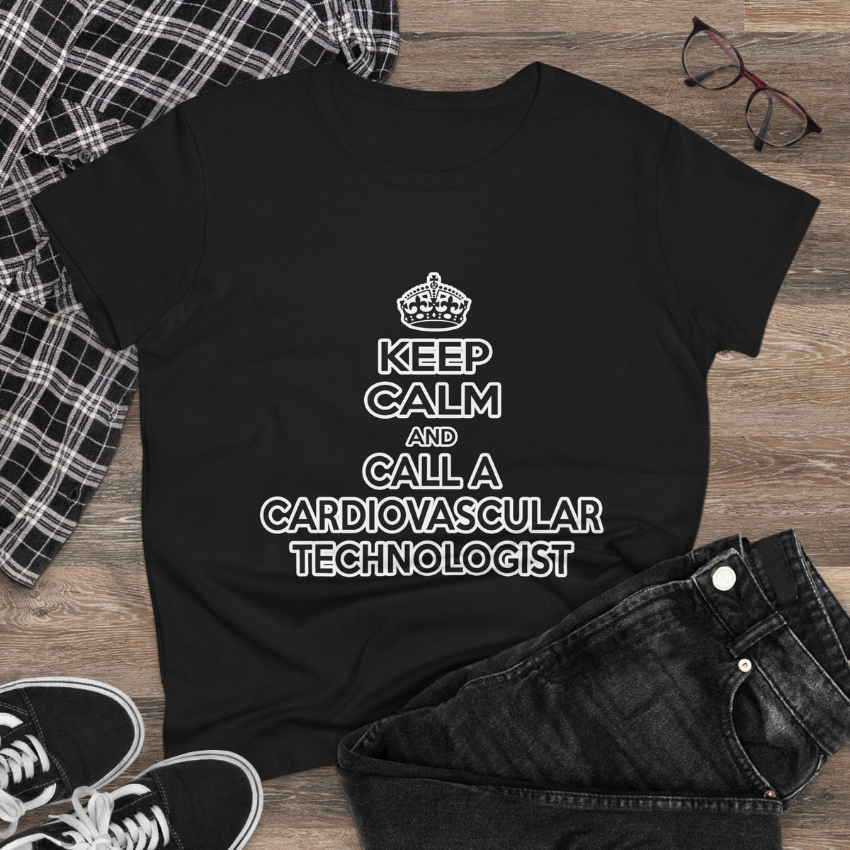 Keep Calm and Call a Cardiovascular Technologist - Women's Midweight Cotton Tee