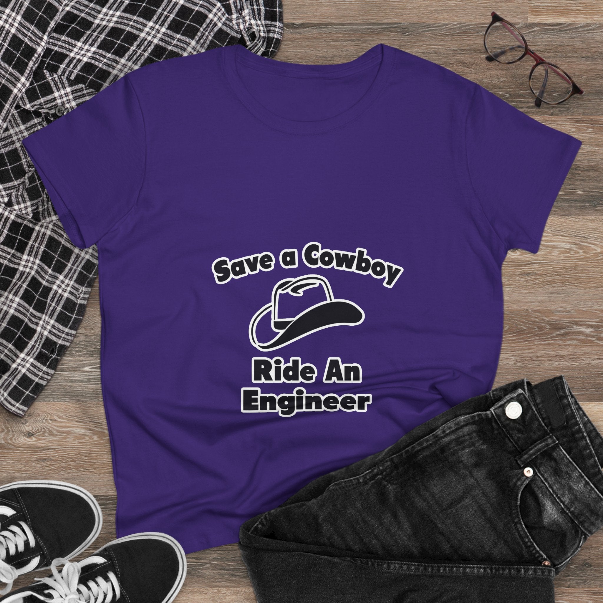 Save a Cowboy .. Ride an Engineer - Women's Midweight Cotton Tee