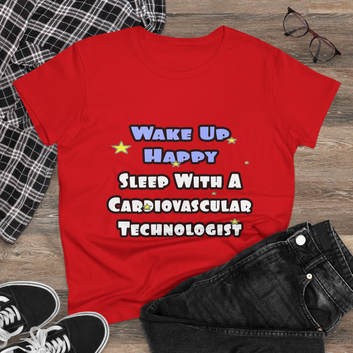 Wake Up Happy .. Sleep With Cardiovascular Tech - Women's Midweight Cotton Tee