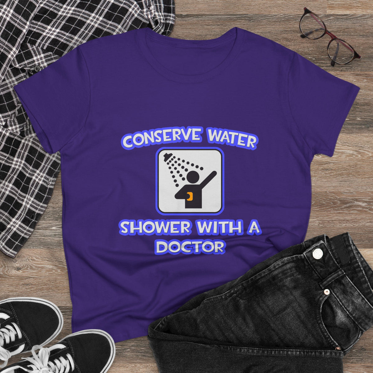 Conserve Water .. Shower With a Doctor - Women's Midweight Cotton Tee