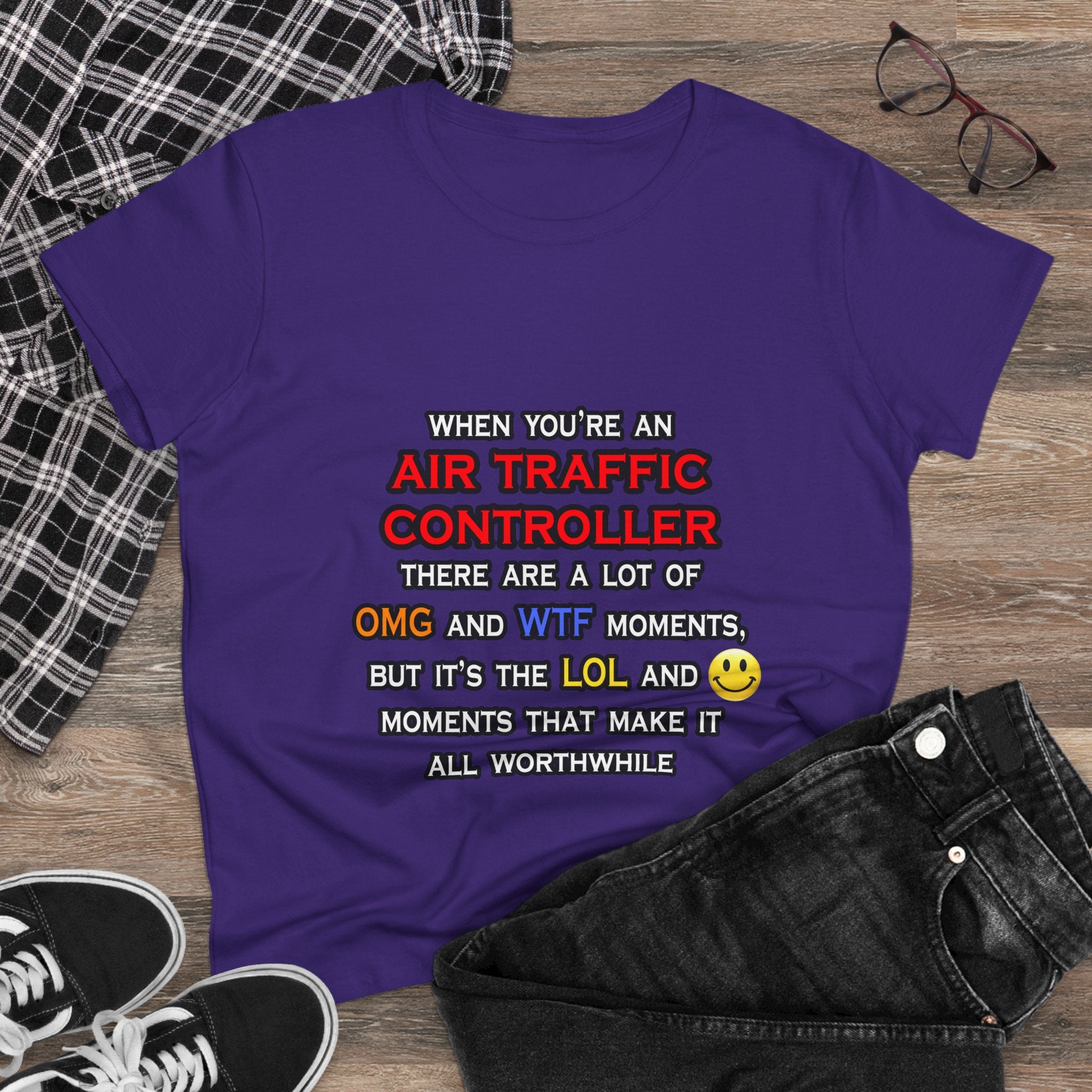Funny Air Traffic Controller ... OMG WTF LOL - Women's Midweight Cotton Tee