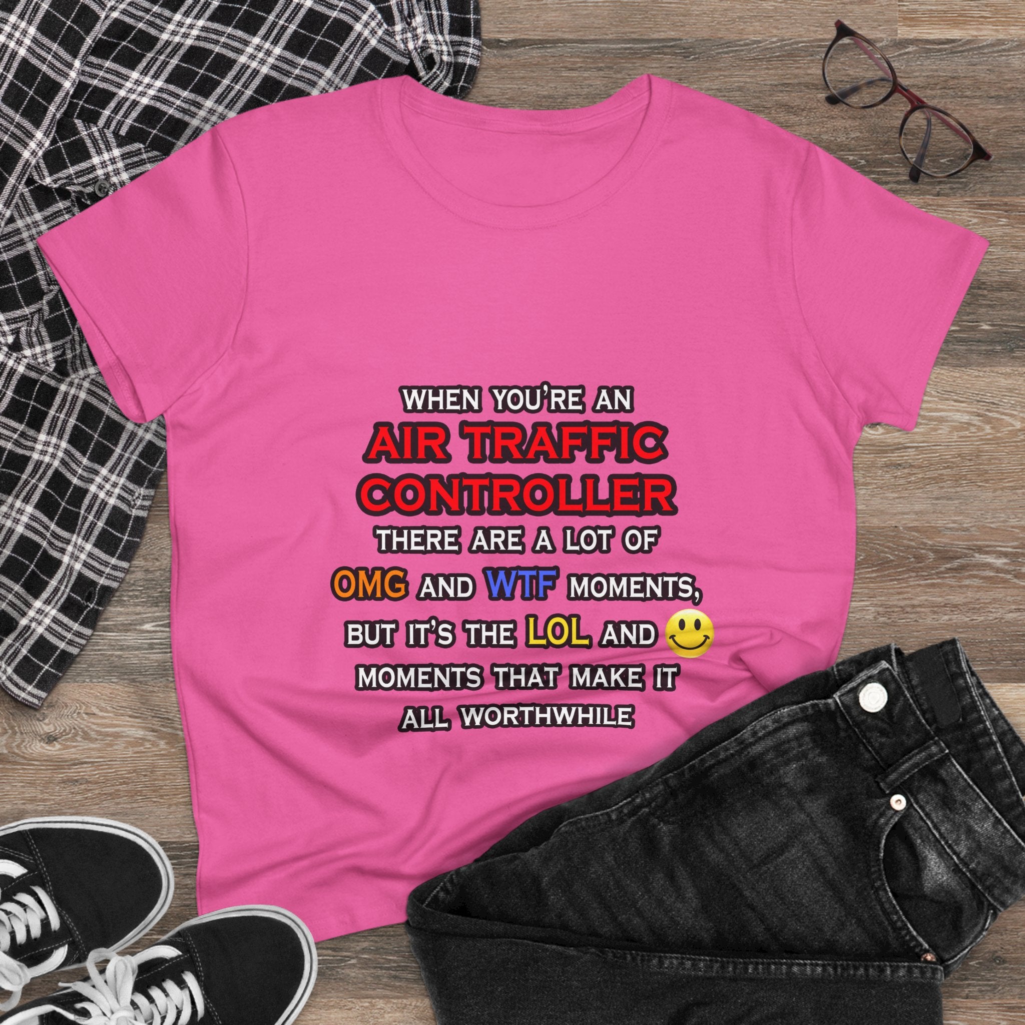 Funny Air Traffic Controller ... OMG WTF LOL - Women's Midweight Cotton Tee