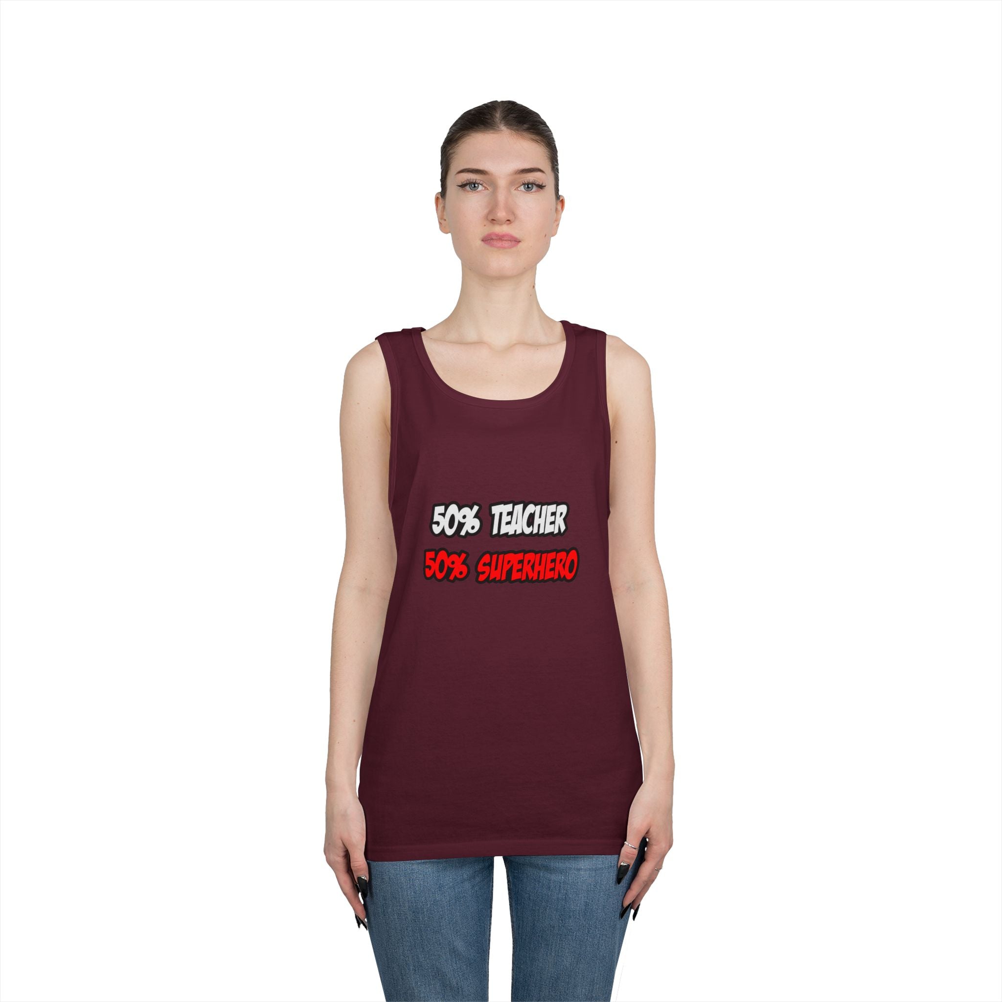 Half Teacher...Half Superhero - Unisex Heavy Cotton Tank Top