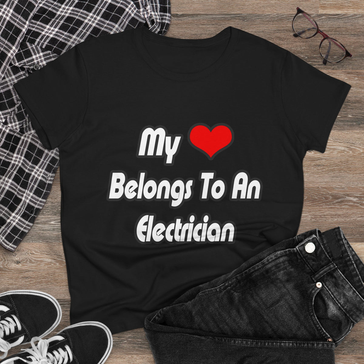 My Heart Belongs To An Electrician - Women's Midweight Cotton Tee