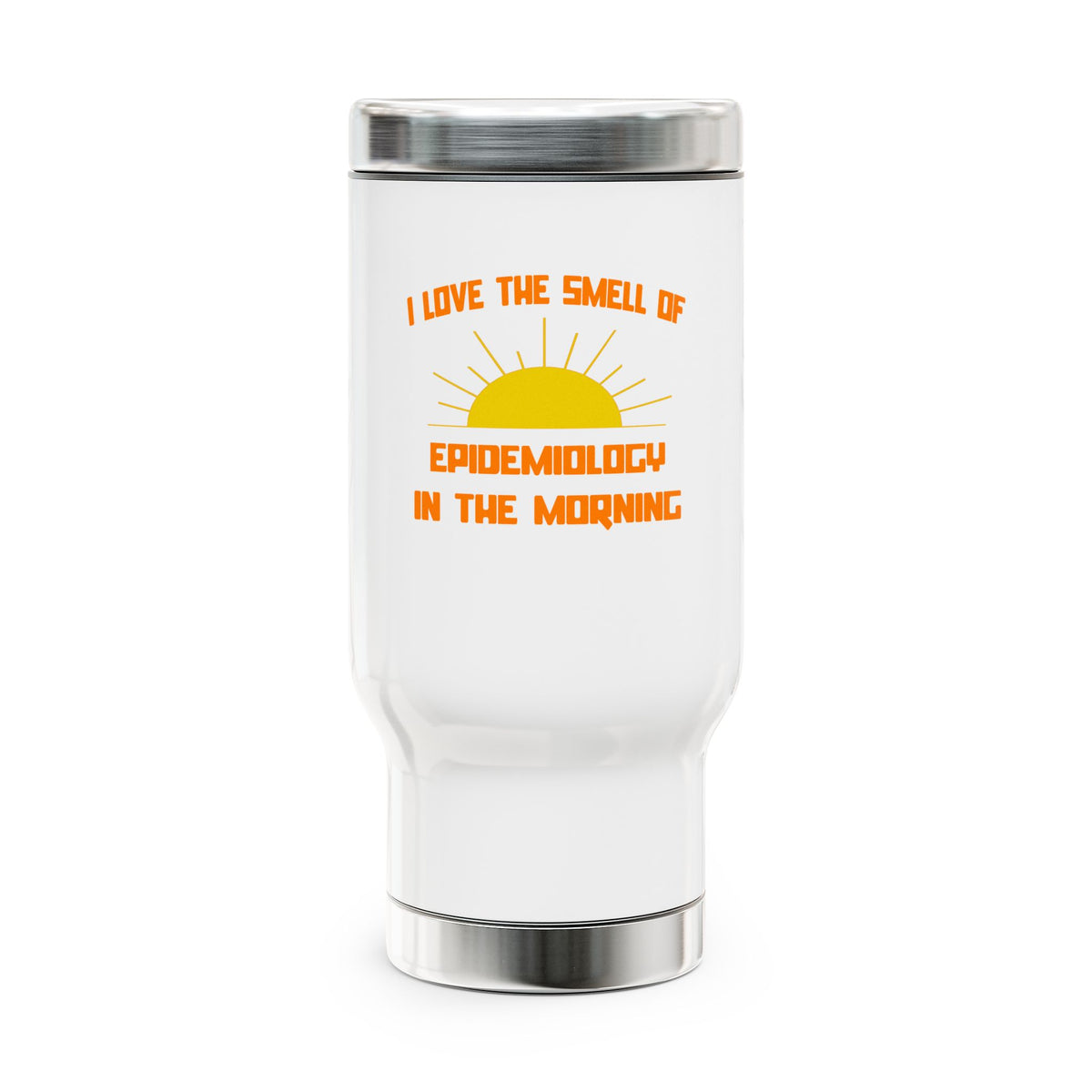 Smell of Epidemiology in the Morning - Stainless Steel Travel Mug with Handle, 14oz