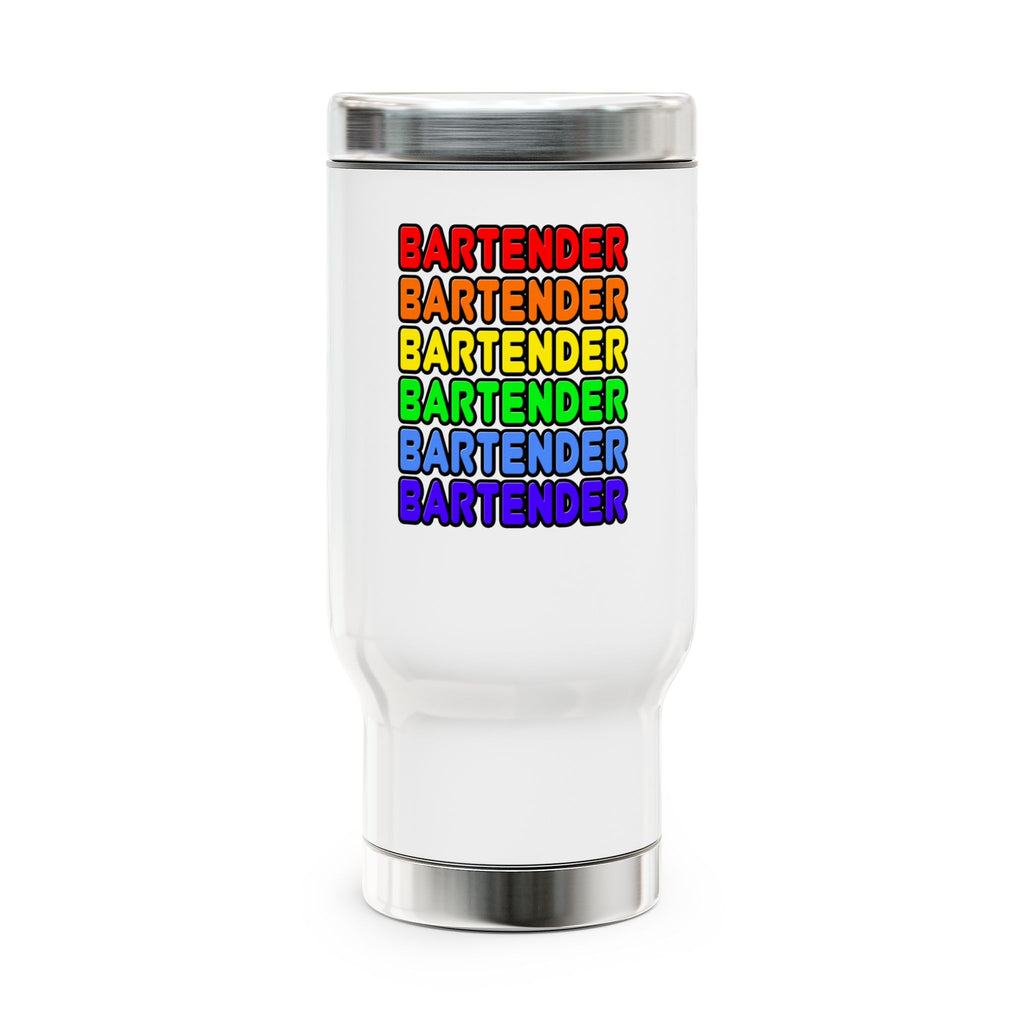 Rainbow Bartender - Stainless Steel Travel Mug with Handle, 14oz