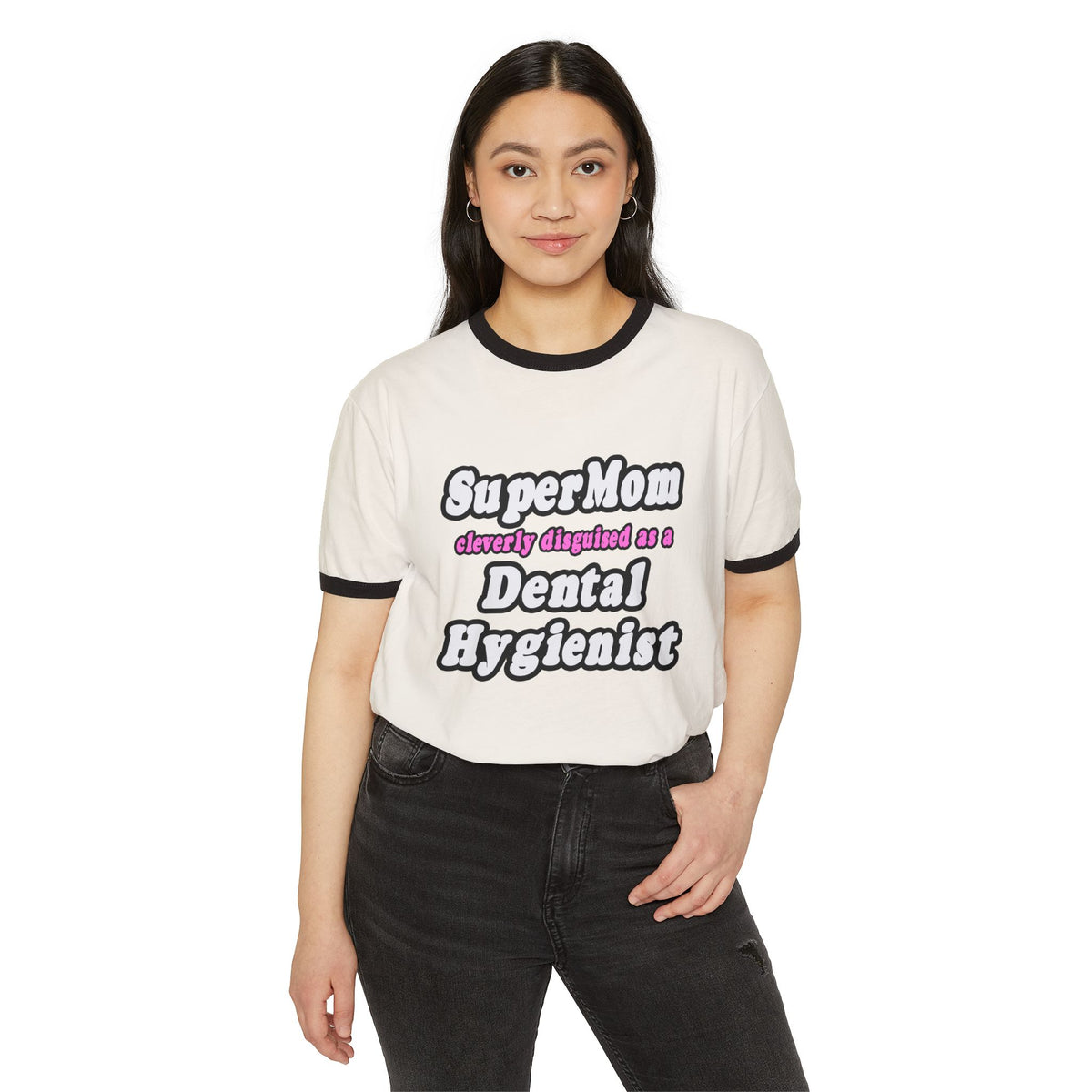 SuperMom...Dental Hygienist - Unisex Cotton Ringer T-Shirt