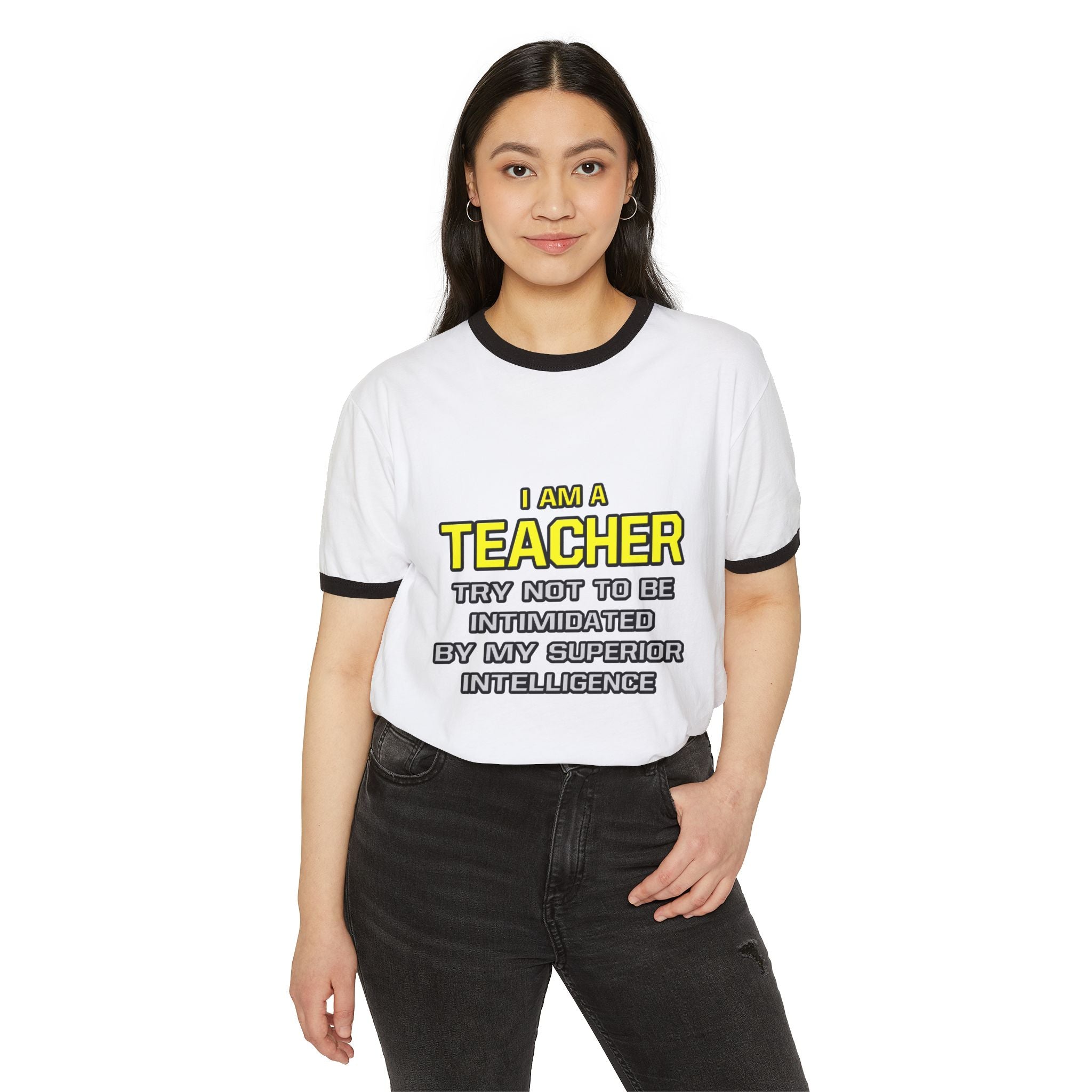 Teacher...Superior Intelligence - Unisex Cotton Ringer T-Shirt