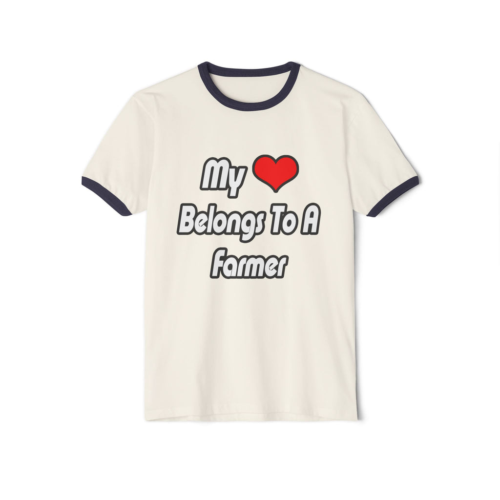 My Heart Belongs To A Farmer - Unisex Cotton Ringer T-Shirt
