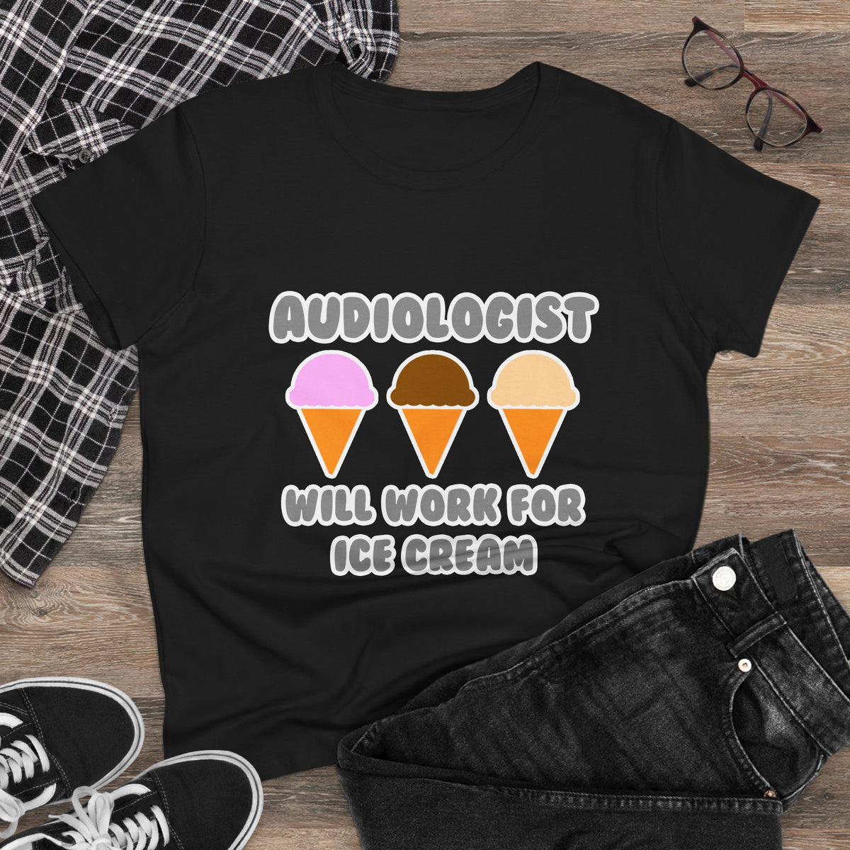 Audiologist ... Will Work For Ice Cream - Women's Midweight Cotton Tee