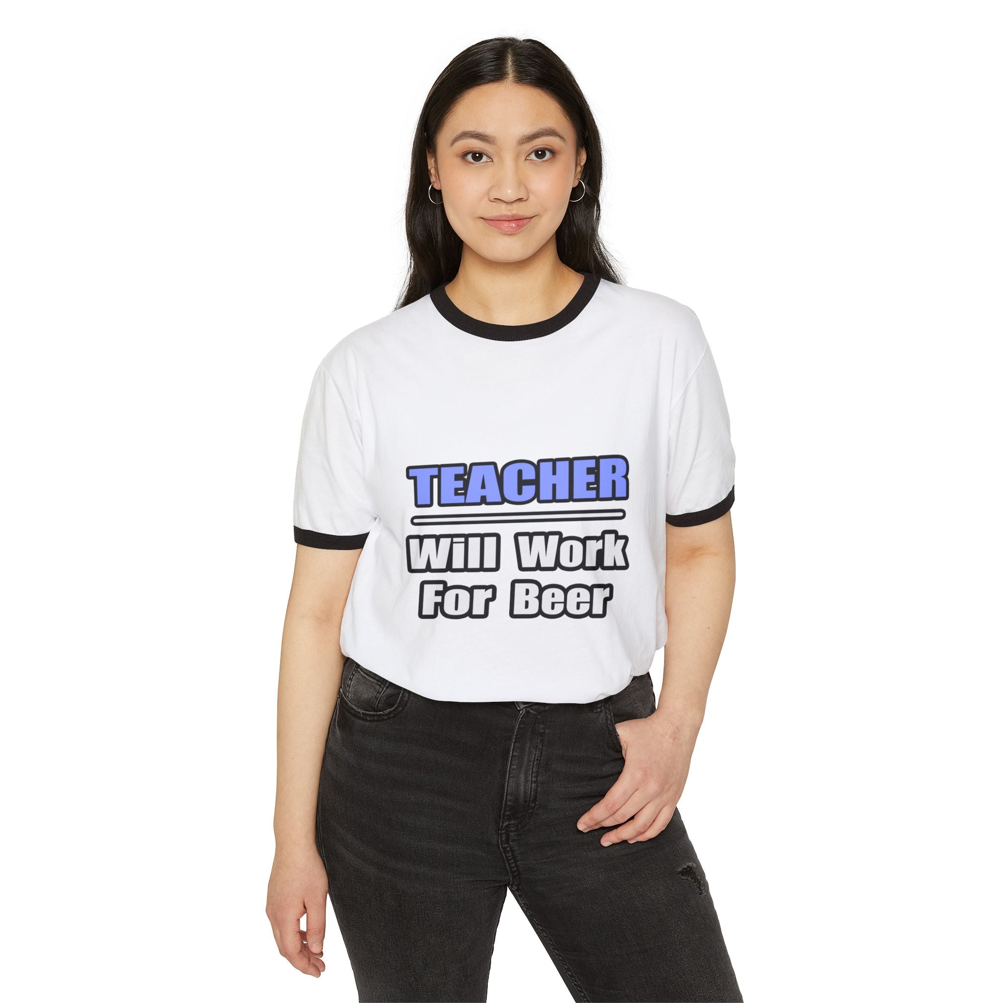 Teacher...Will Work For Beer - Unisex Cotton Ringer T-Shirt