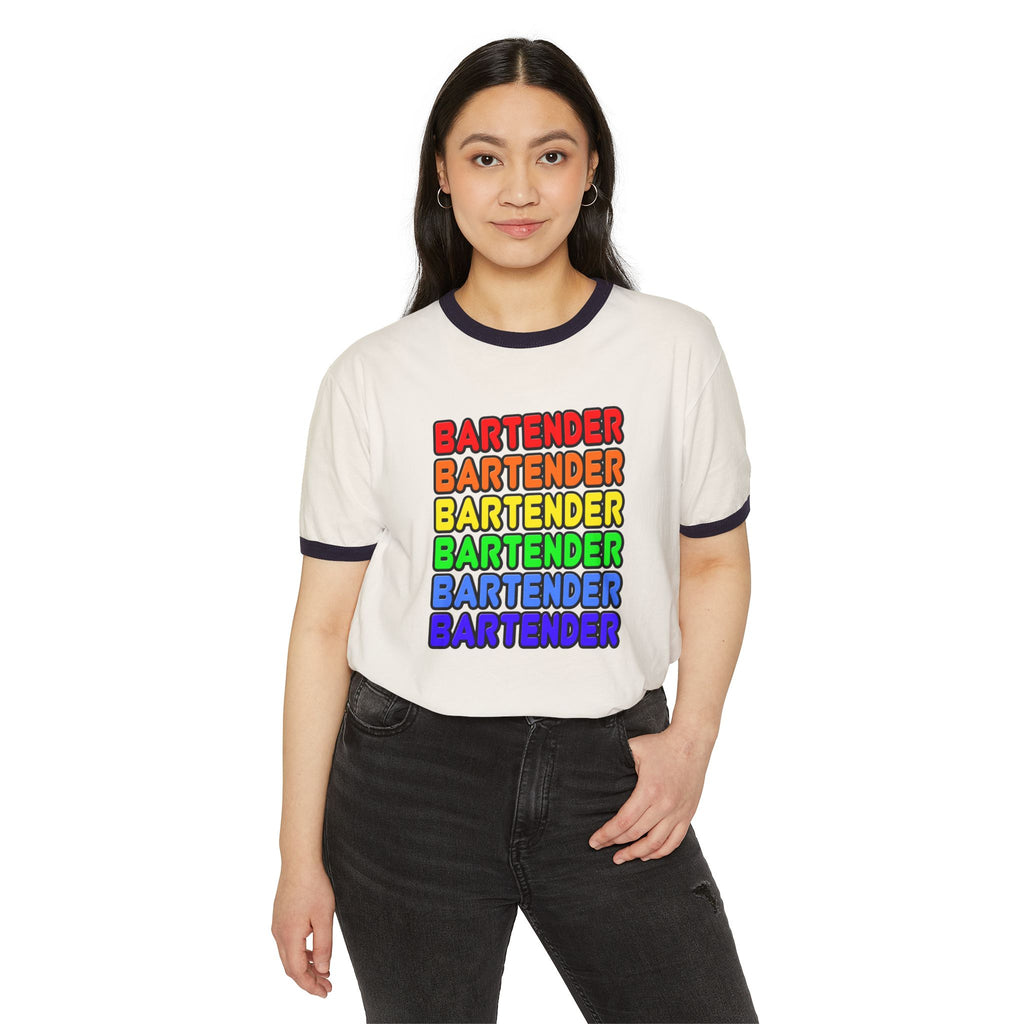 Rainbow Bartender - Unisex Cotton Ringer T-Shirt