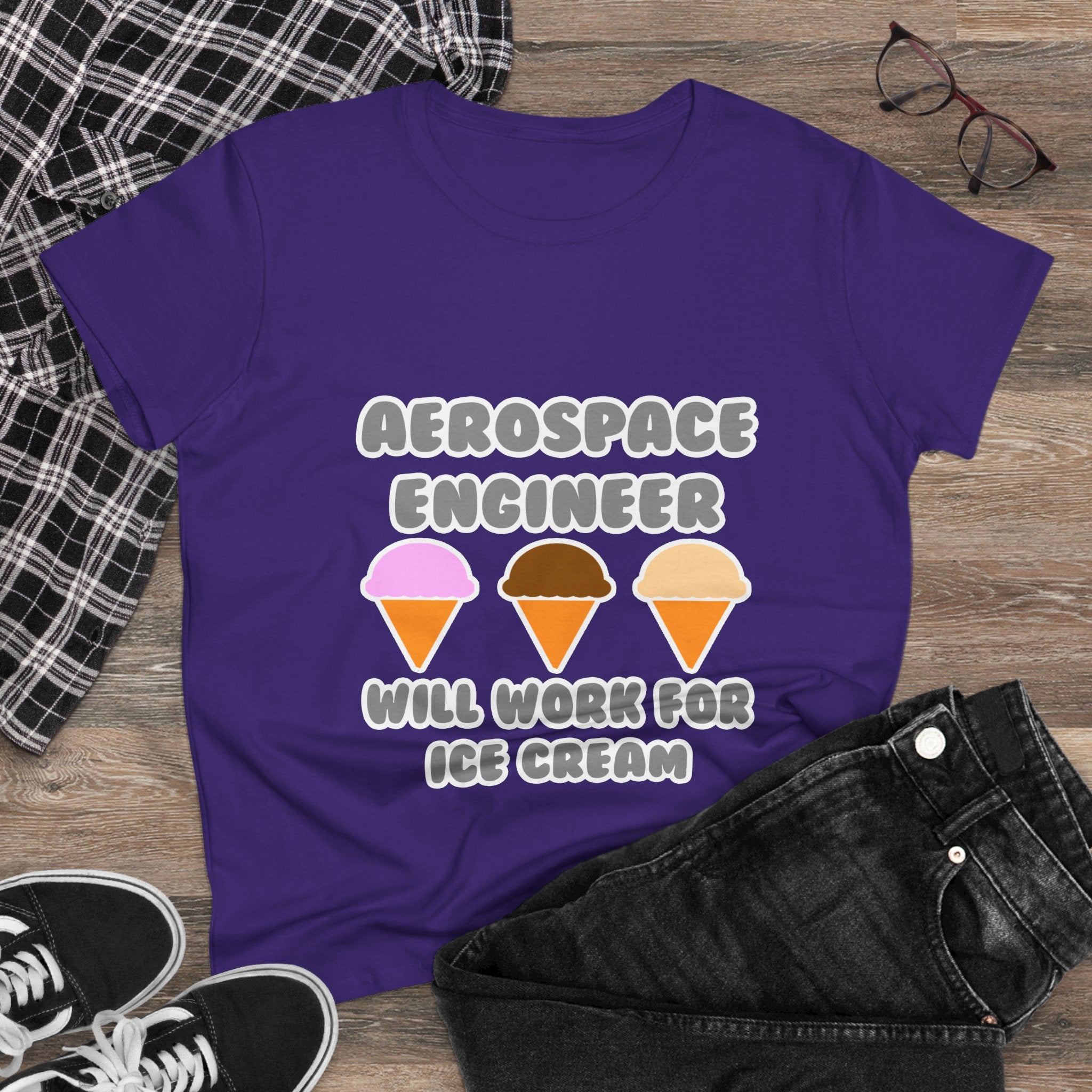 Aerospace Engineer ... Will Work For Ice Cream - Women's Midweight Cotton Tee