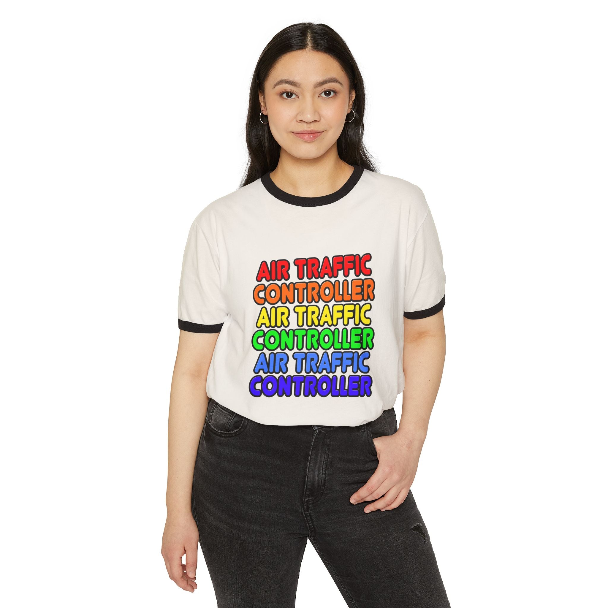 Rainbow Air Traffic Controller - Unisex Cotton Ringer T-Shirt