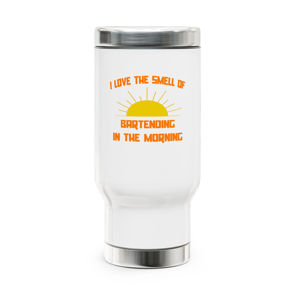 Smell of Bartending in the Morning - Stainless Steel Travel Mug with Handle, 14oz