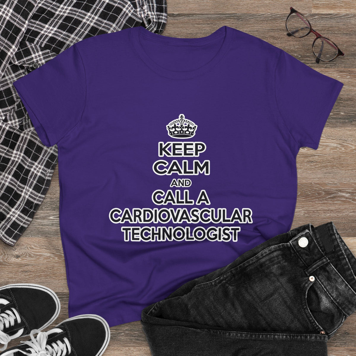 Keep Calm and Call a Cardiovascular Technologist - Women's Midweight Cotton Tee