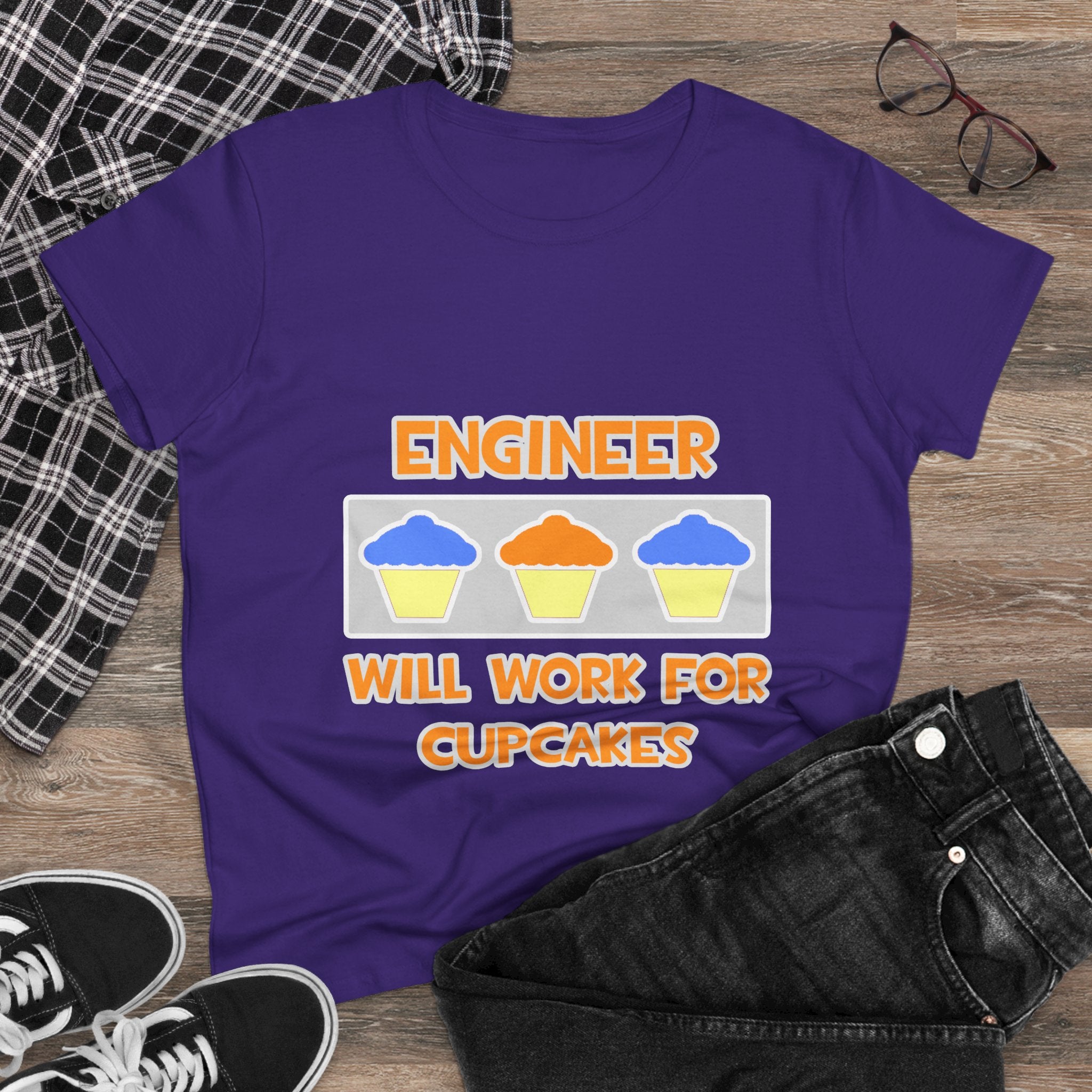 Engineer ... Will Work For Cupcakes - Women's Midweight Cotton Tee