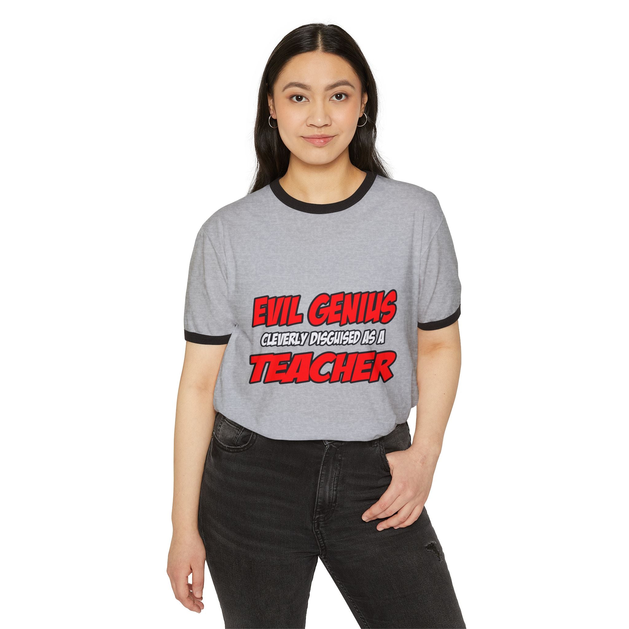 Evil Genius...Teacher - Unisex Cotton Ringer T-Shirt