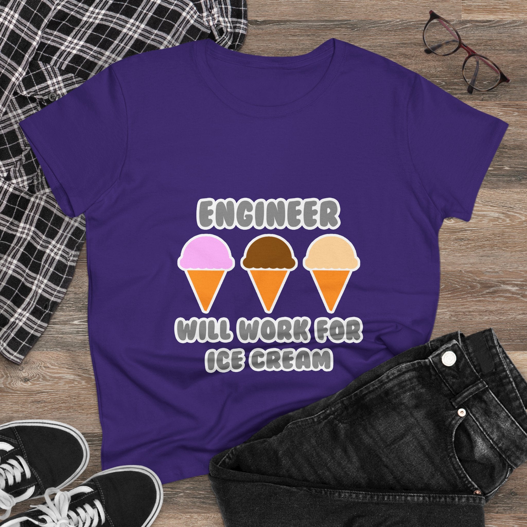 Engineer ... Will Work For Ice Cream - Women's Midweight Cotton Tee