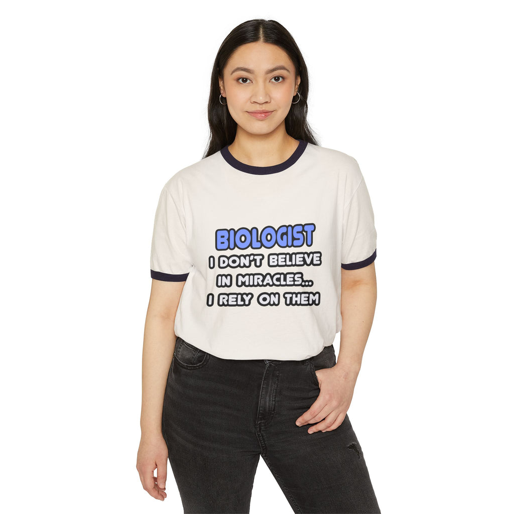 Miracles and Biologists - Unisex Cotton Ringer T-Shirt