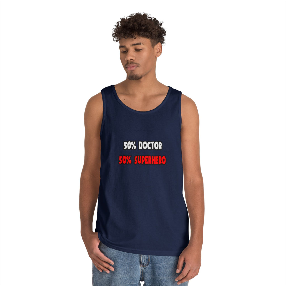 Half Doctor ... Half Superhero - Unisex Heavy Cotton Tank Top