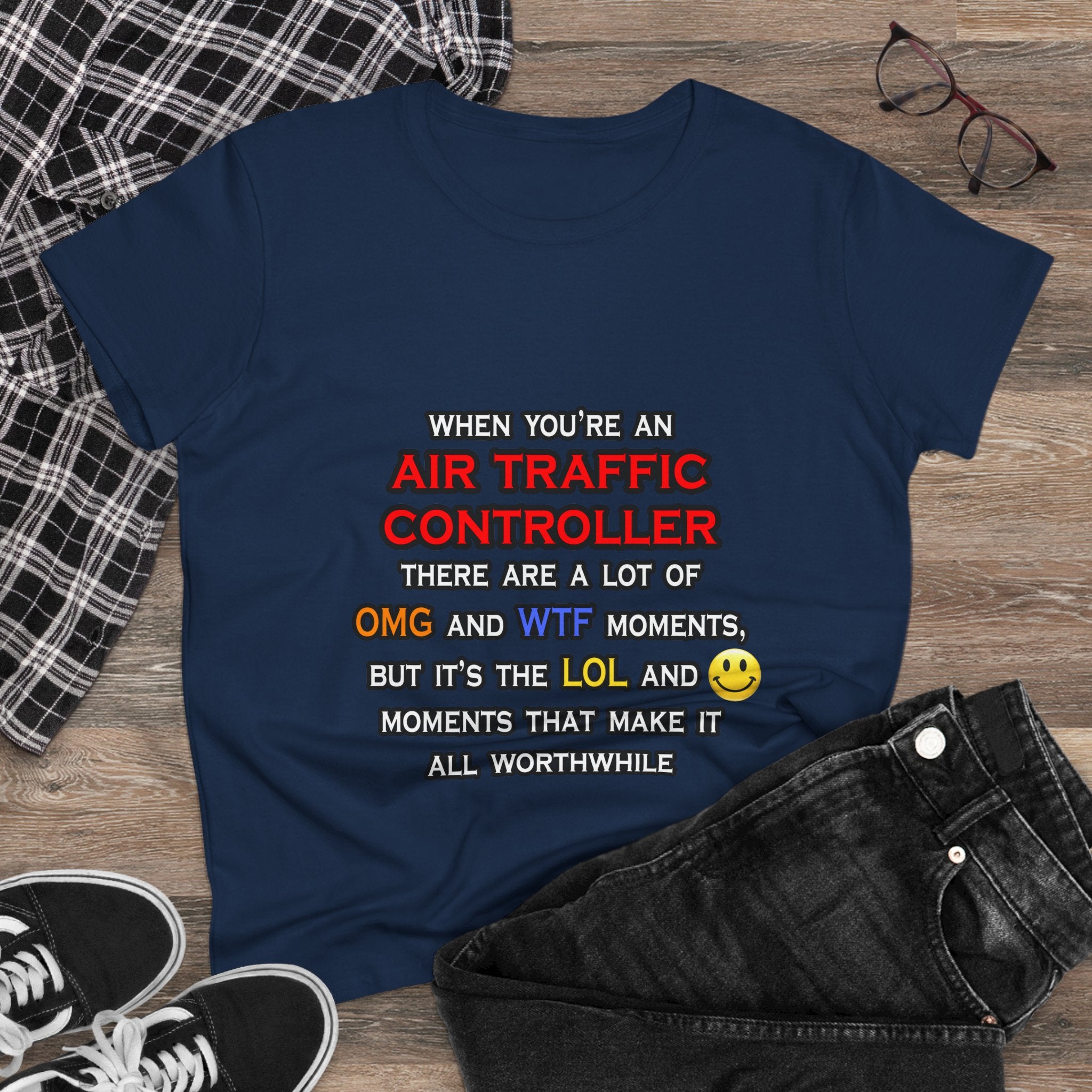 Funny Air Traffic Controller ... OMG WTF LOL - Women's Midweight Cotton Tee