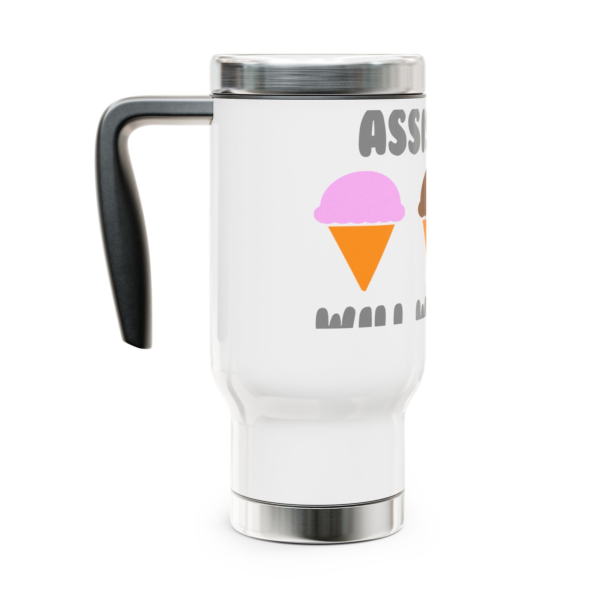 Administrative Asst ... Will Work For Ice Cream - Stainless Steel Travel Mug with Handle, 14oz