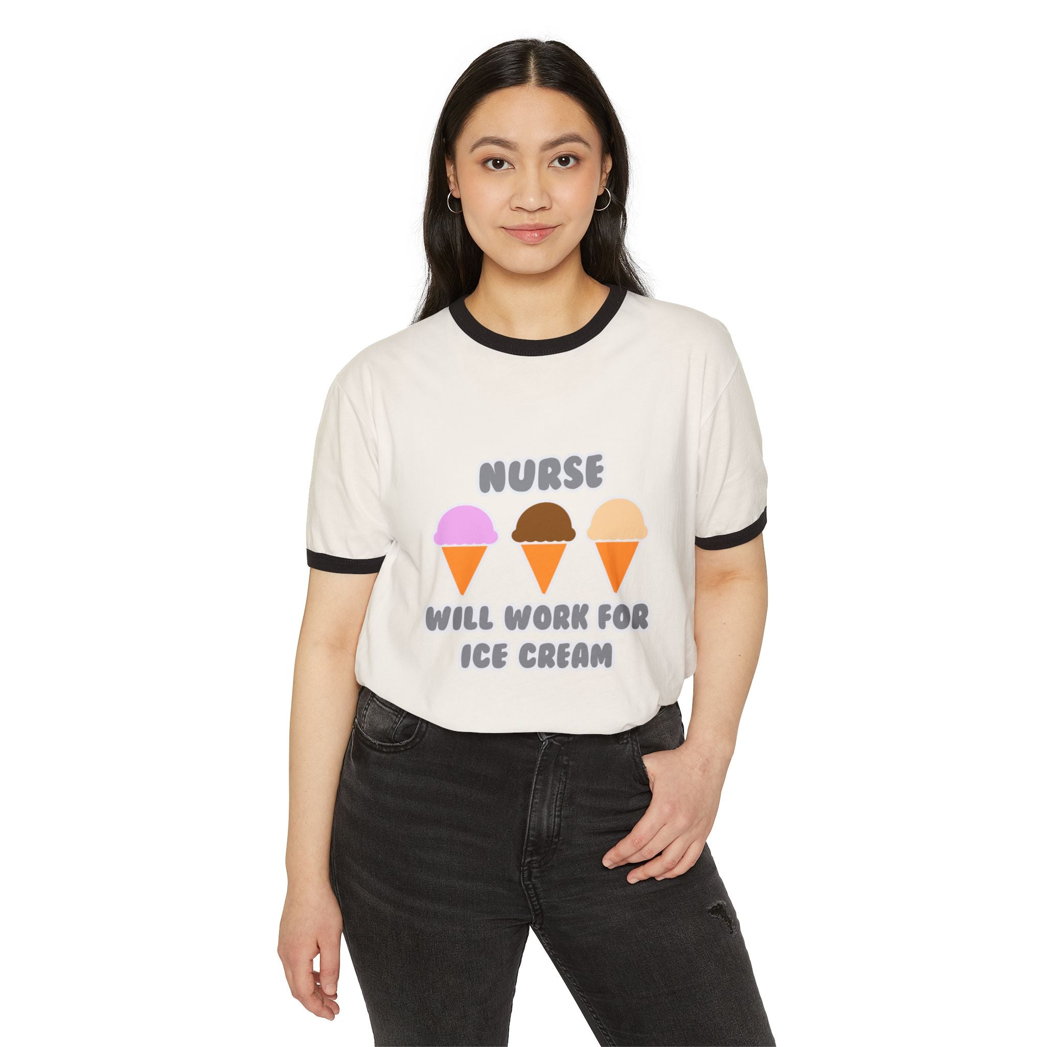 Nurse ... Will Work For Ice Cream - Unisex Cotton Ringer T-Shirt