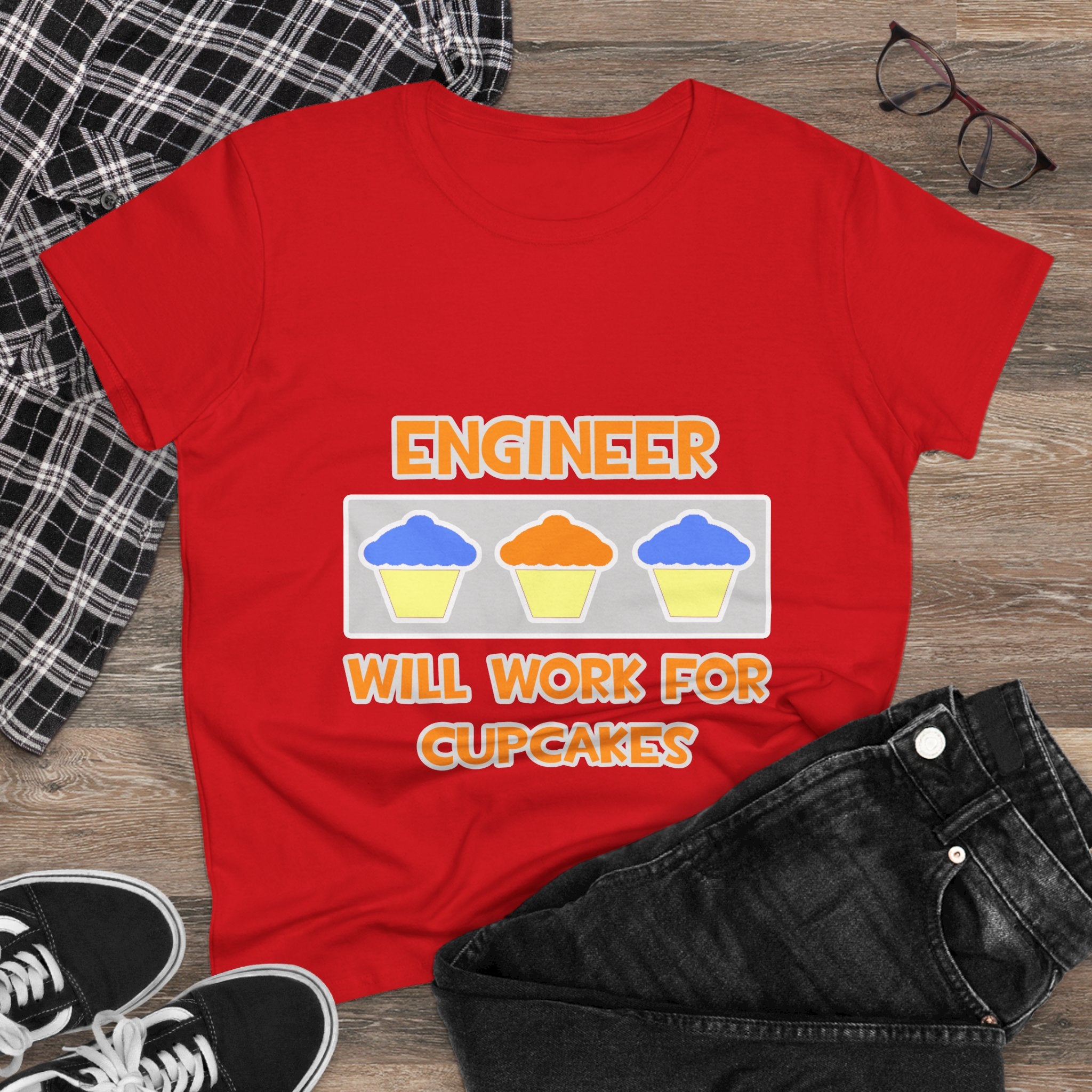 Engineer ... Will Work For Cupcakes - Women's Midweight Cotton Tee