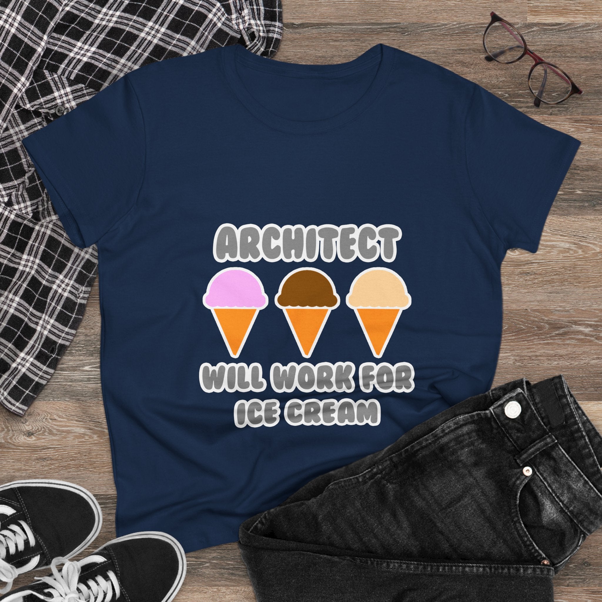 Architect ... Will Work For Ice Cream - Women's Midweight Cotton Tee