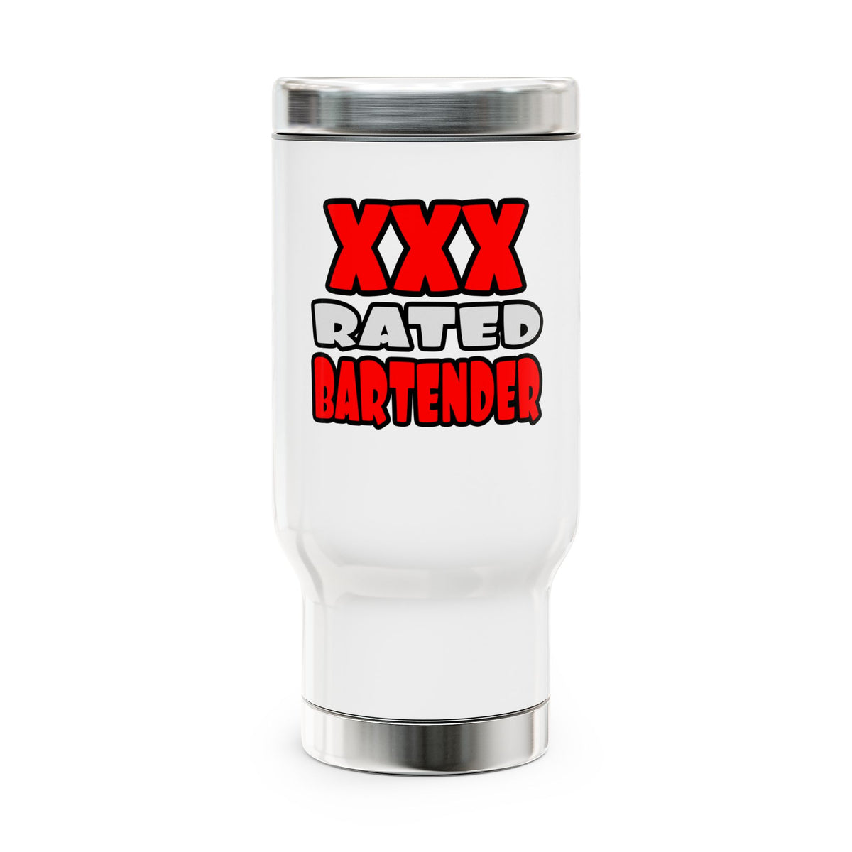 XXX Rated Bartender - Stainless Steel Travel Mug with Handle, 14oz